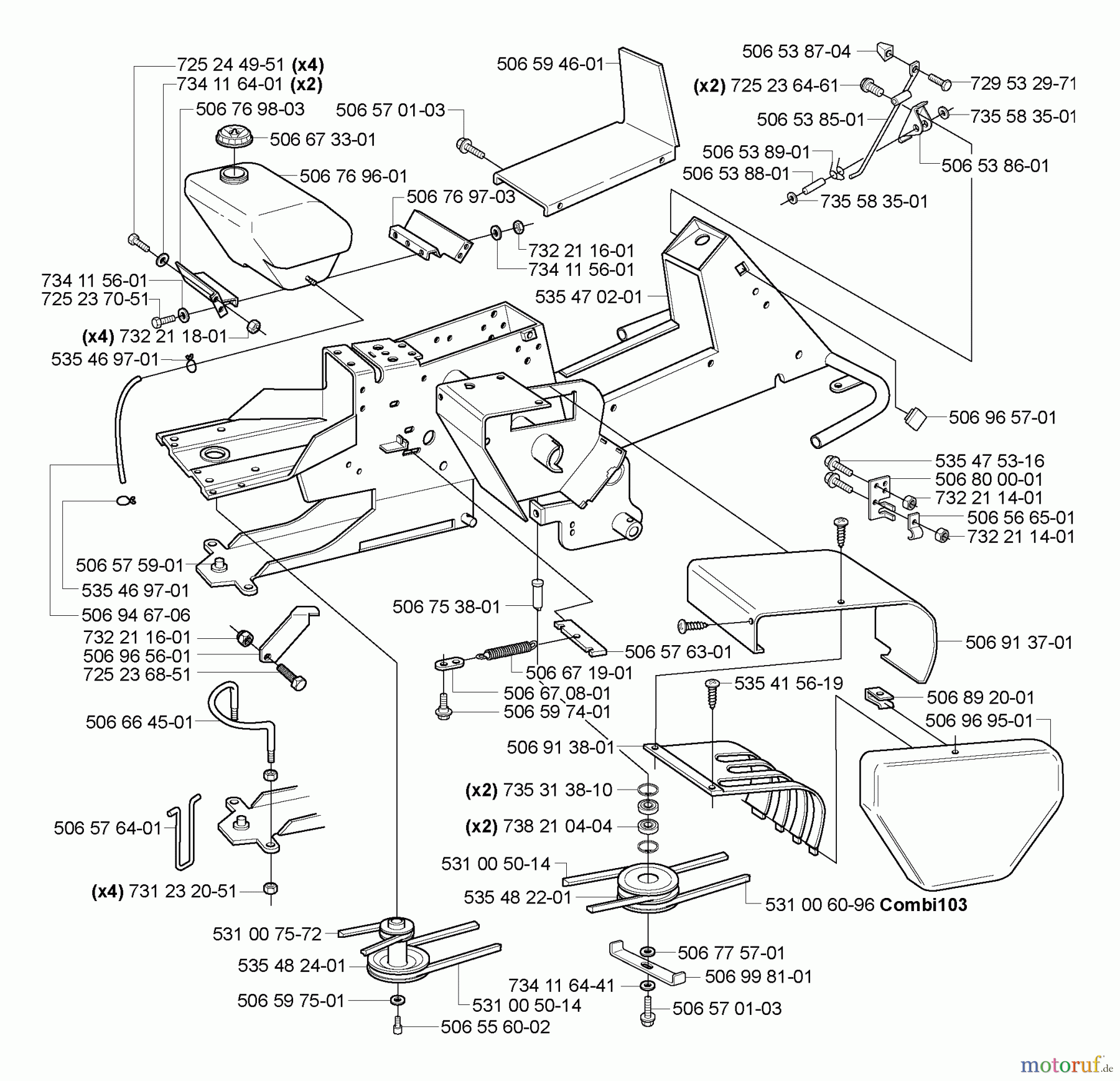  Husqvarna Reitermäher, Motor hinten Rider 155 - Husqvarna Rear-Engine Rider (2006-01 & After) Chassis