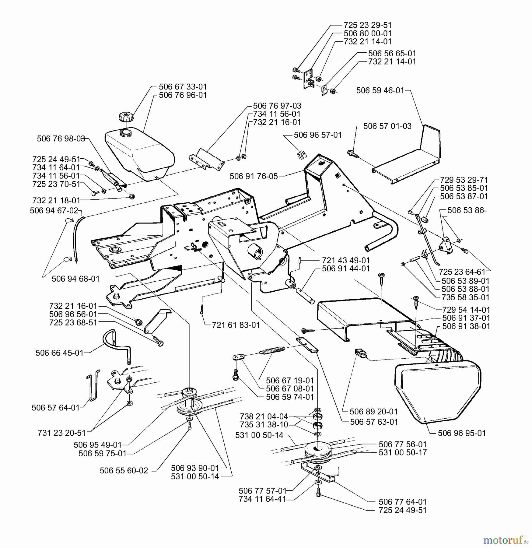 Husqvarna Reitermäher, Motor hinten Rider 16 H - Husqvarna Rear-Engine Rider (2000-02 & After) Chassis