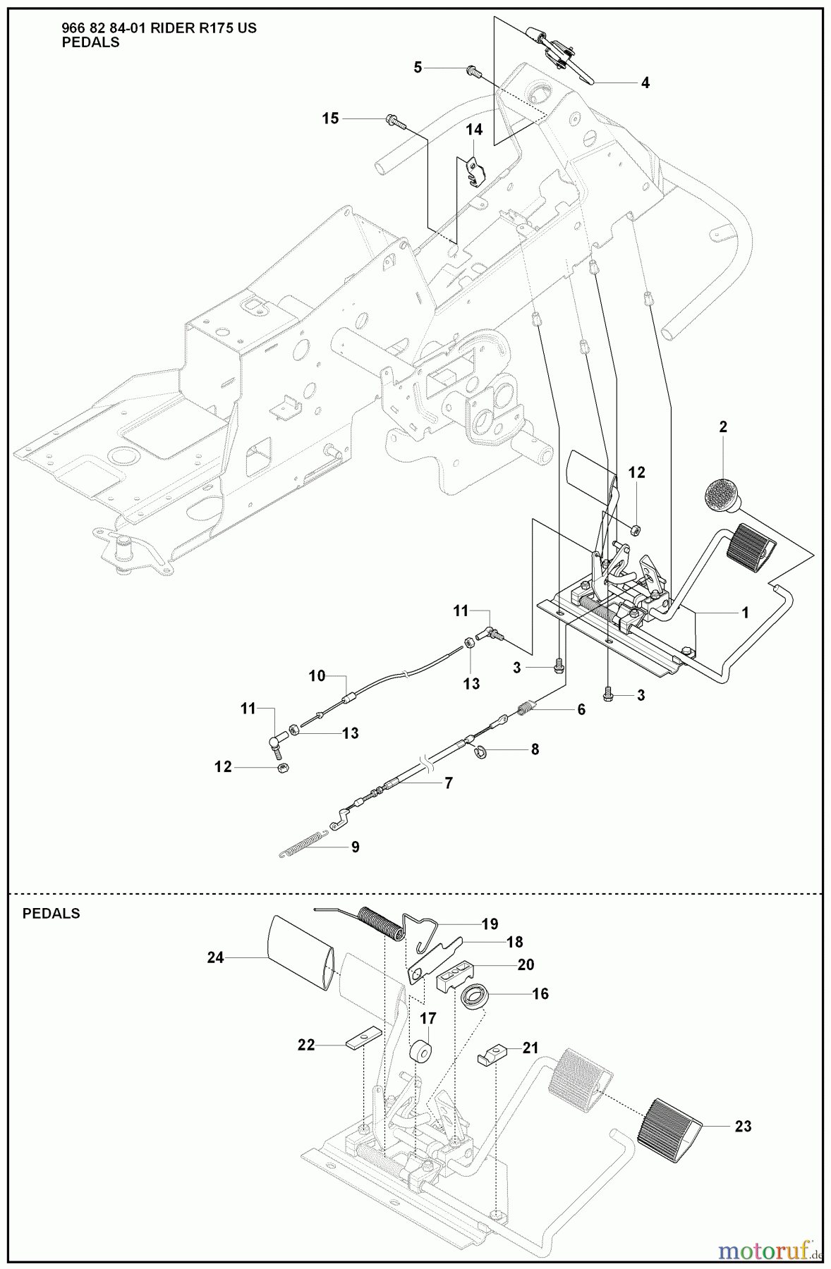 Husqvarna Reitermäher, Motor hinten Rider 175 - Husqvarna Rear-Engine Rider (2008-05 & After) Pedals