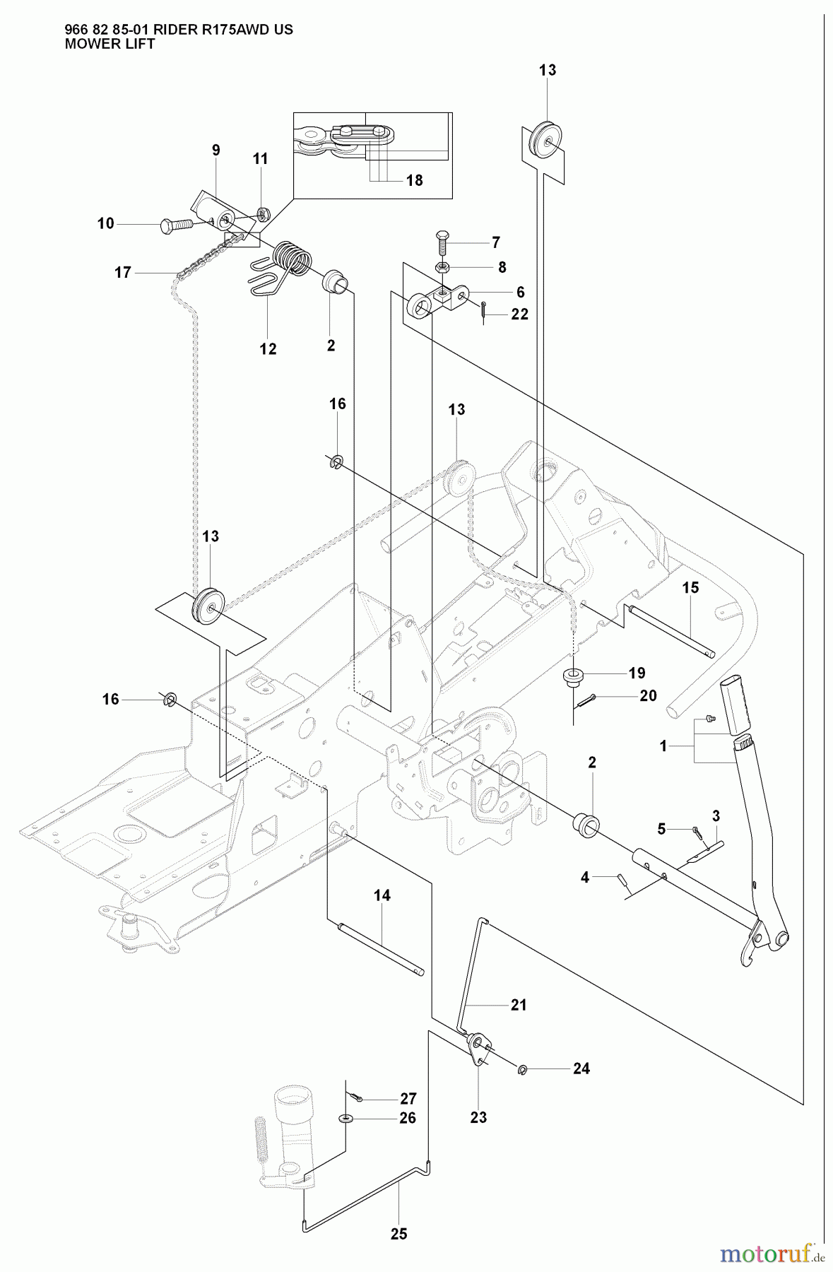  Husqvarna Reitermäher, Motor hinten Rider 175 AWD - Husqvarna Rear-Engine Rider (2008-05 & After) Mower Lift
