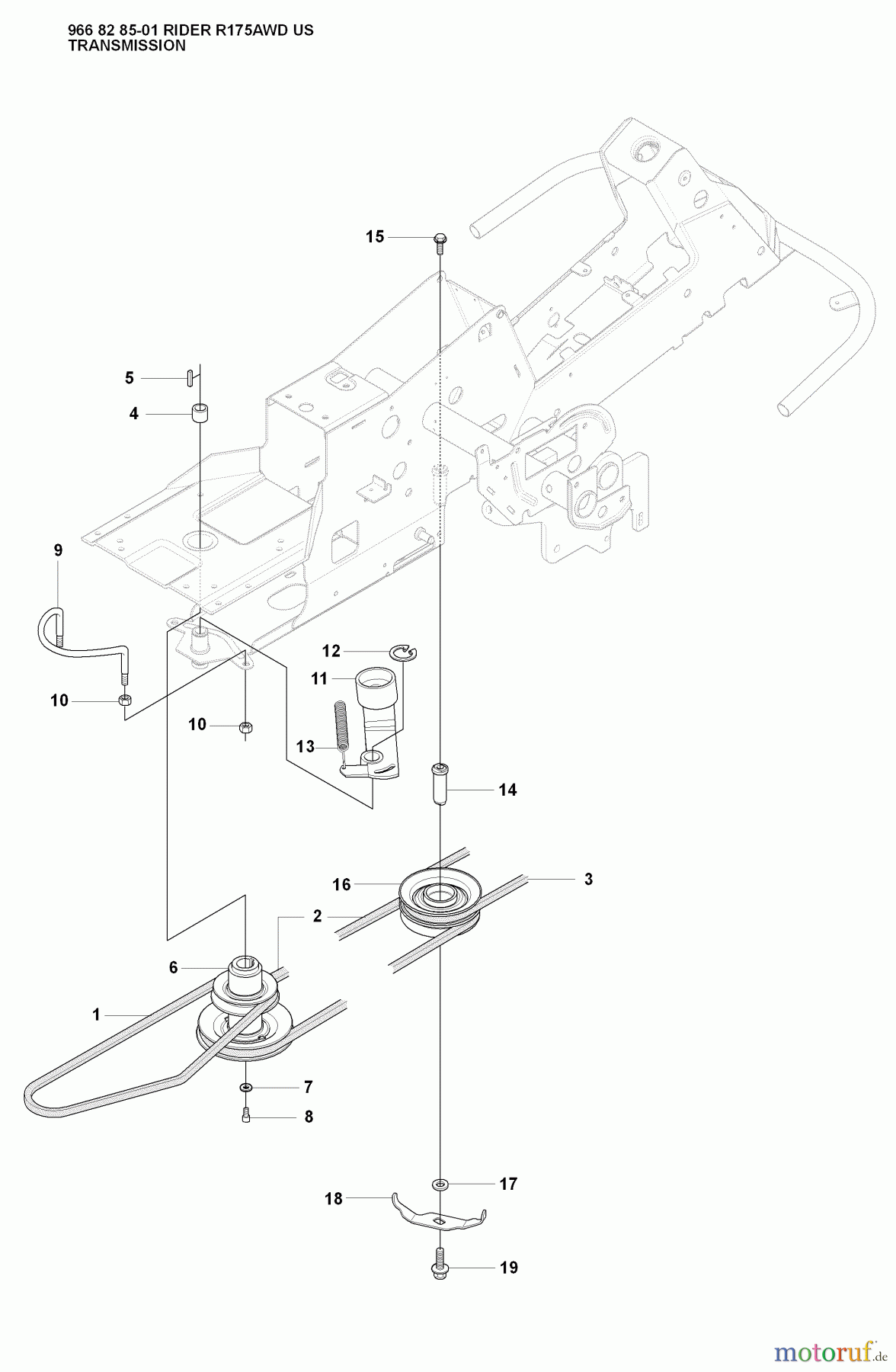 Husqvarna Reitermäher, Motor hinten Rider 175 AWD - Husqvarna Rear-Engine Rider (2008-05 & After) Transmission