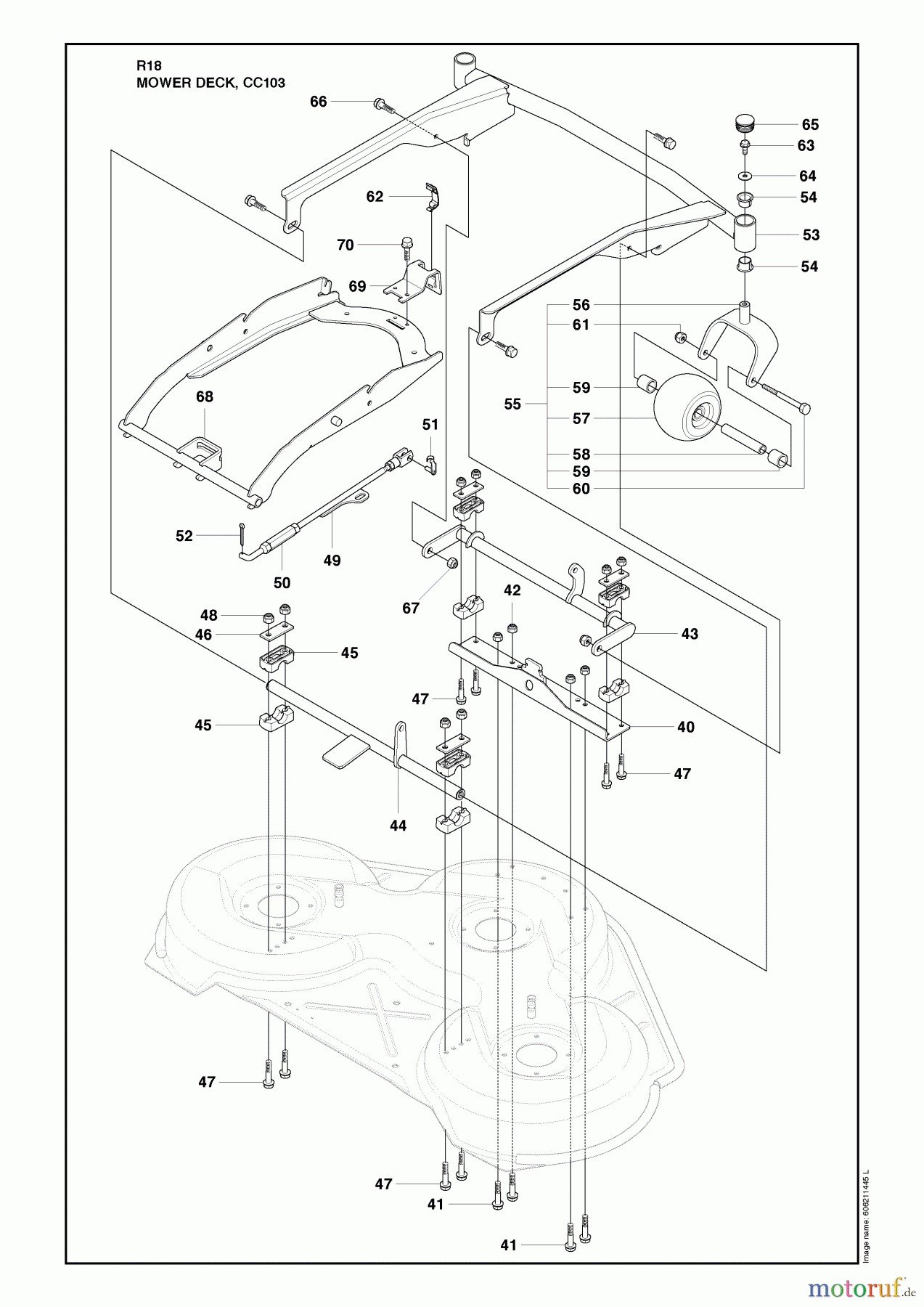  Husqvarna Reitermäher, Motor hinten Rider 18 (966414001) - Husqvarna Rear-Engine Rider (2010-03 & After) Mower Deck, CC103 Image 1