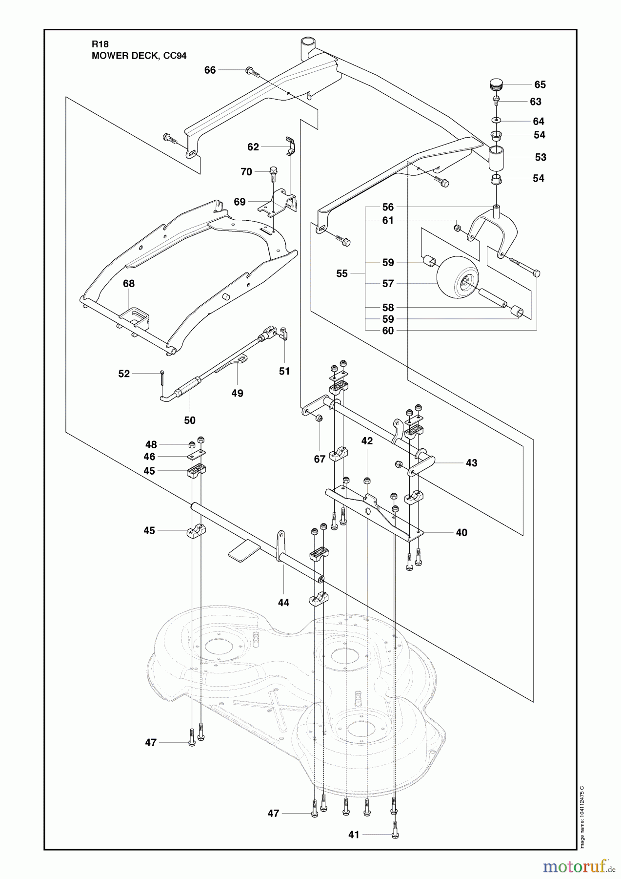 Husqvarna Reitermäher, Motor hinten Rider 18 (966414001) - Husqvarna Rear-Engine Rider (2010-03 & After) Mower Deck, CC94 Image 1