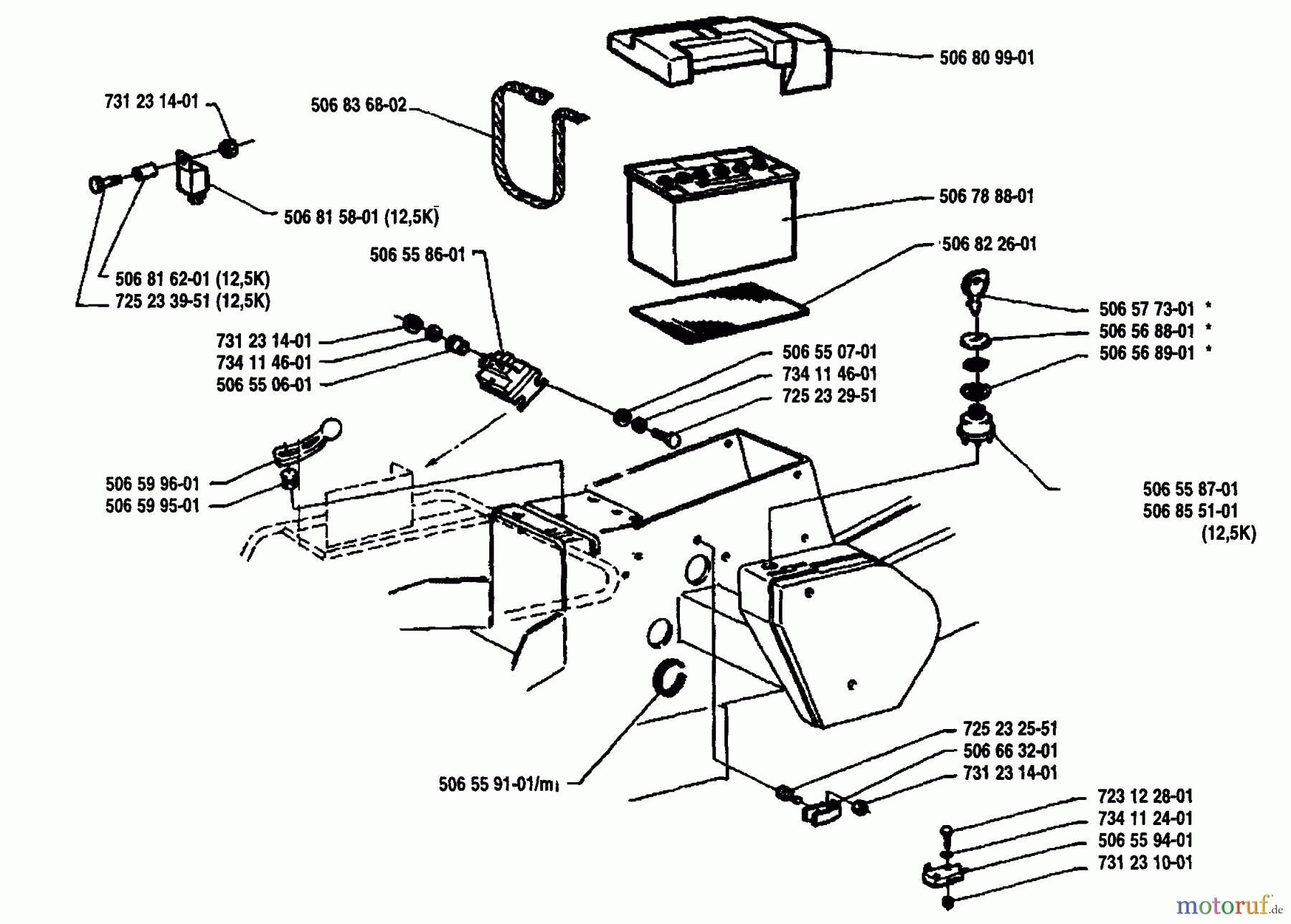 Husqvarna Reitermäher, Motor hinten Rider 850 12 - Husqvarna Swedish Rider (1991-01 & After) Battery Housing