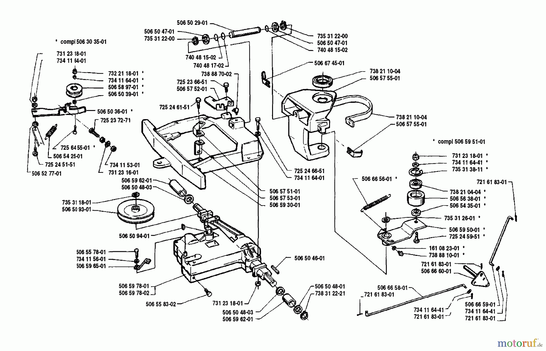 Husqvarna Reitermäher, Motor hinten Rider 850 12 - Husqvarna Swedish Rider (1990-02 to 1990-12) Frame And Belt Tension Assembly