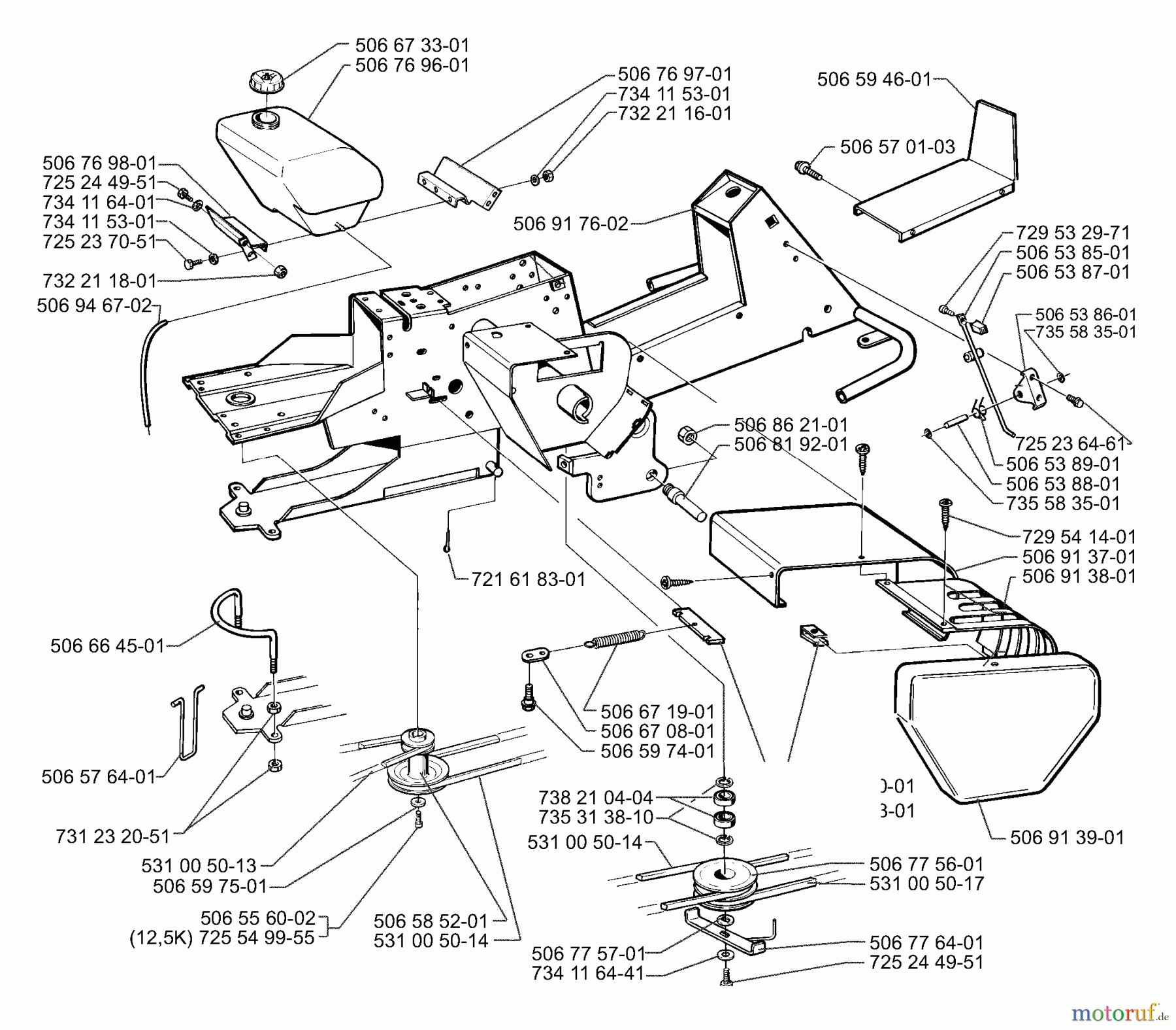 Husqvarna Reitermäher, Motor hinten Rider 970 - Husqvarna Swedish Rider (1997-04 to 1997-12) Frame And Tank Assembly