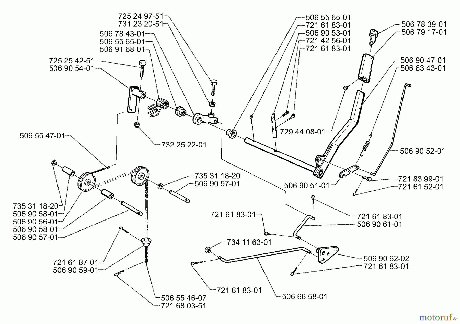 Husqvarna Reitermäher, Motor hinten Rider 970 - Husqvarna Swedish Rider (1997-04 to 1997-12) Lever Assembly (Part 1)