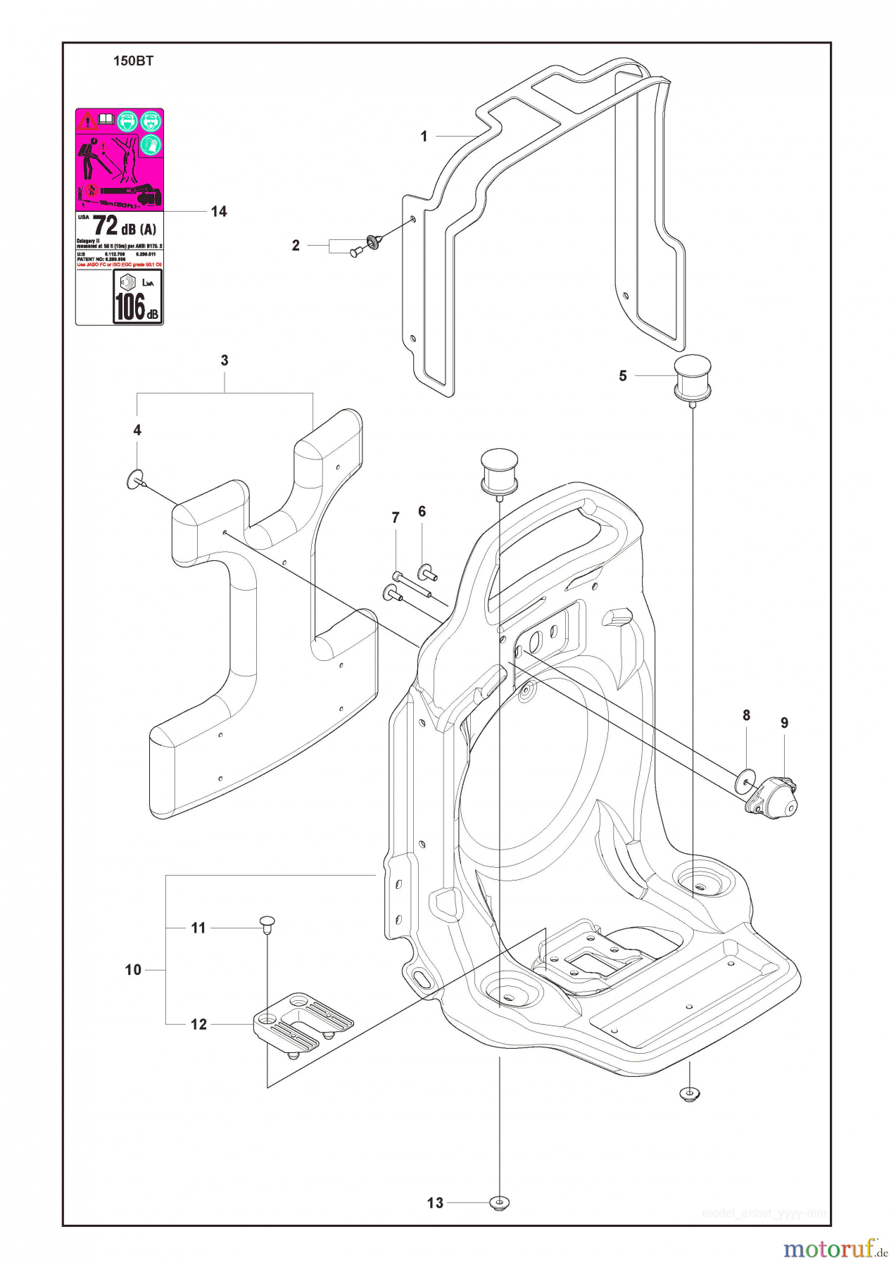 Husqvarna Bläser / Sauger / Häcksler / Mulchgeräte 150 BT - Husqvarna Backpack Blower (2009-10 & After) (Lowes) Frame