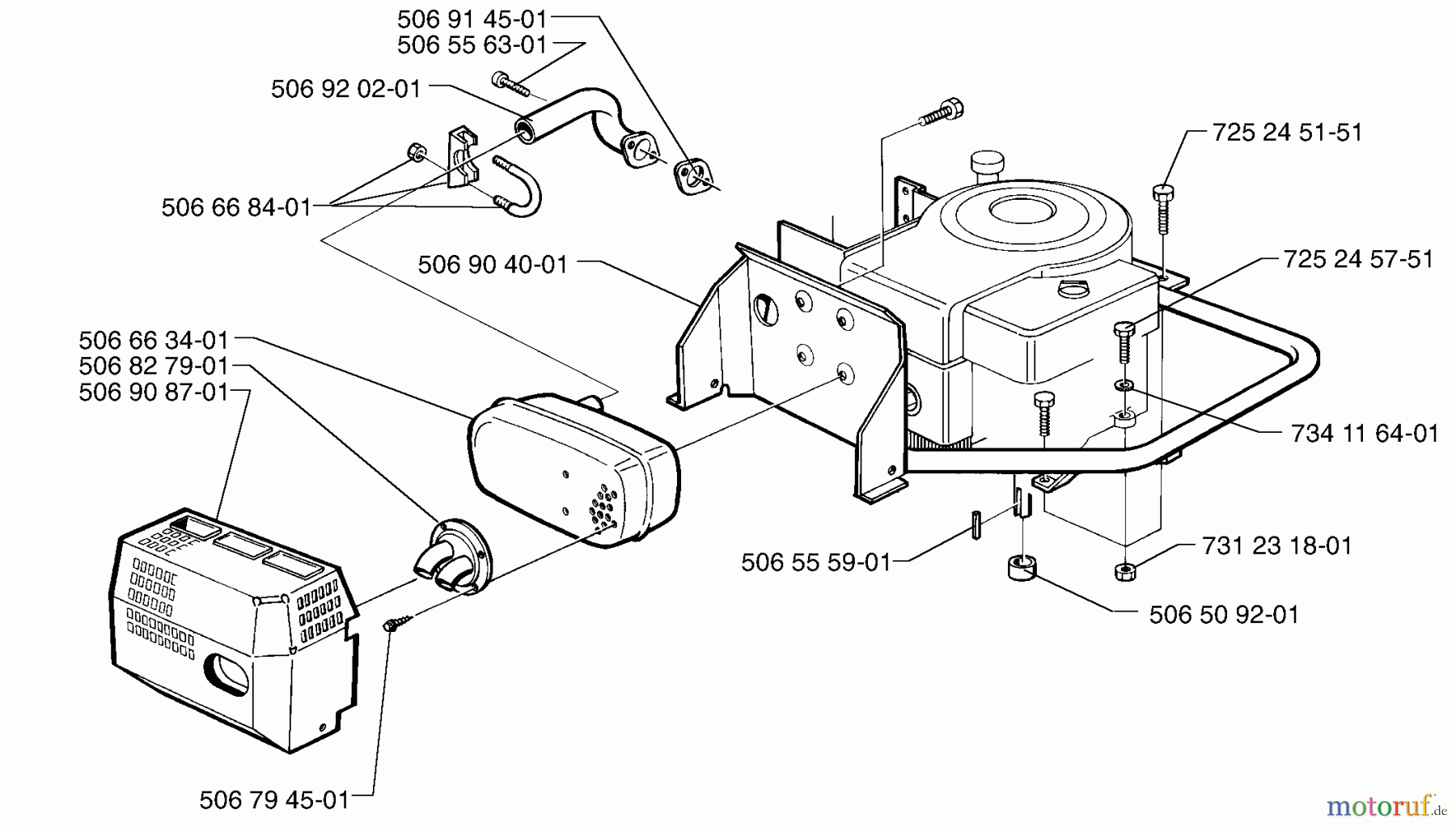  Husqvarna Reitermäher, Motor hinten Rider 970 - Husqvarna Swedish Rider (1998-01 & After) Engine Silencer & Battery Assembly