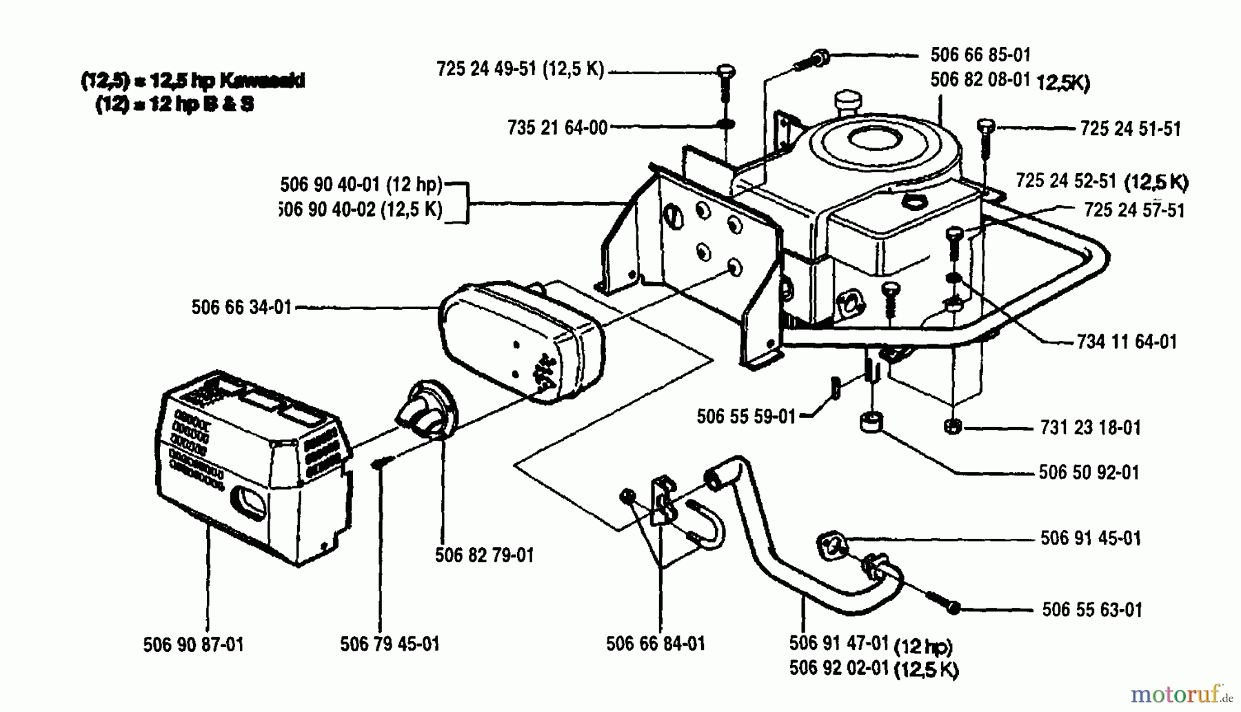 Husqvarna Reitermäher, Motor hinten Rider 970 12 - Husqvarna Swedish Rider (1994-03 & After) Muffler And Engine Assembly