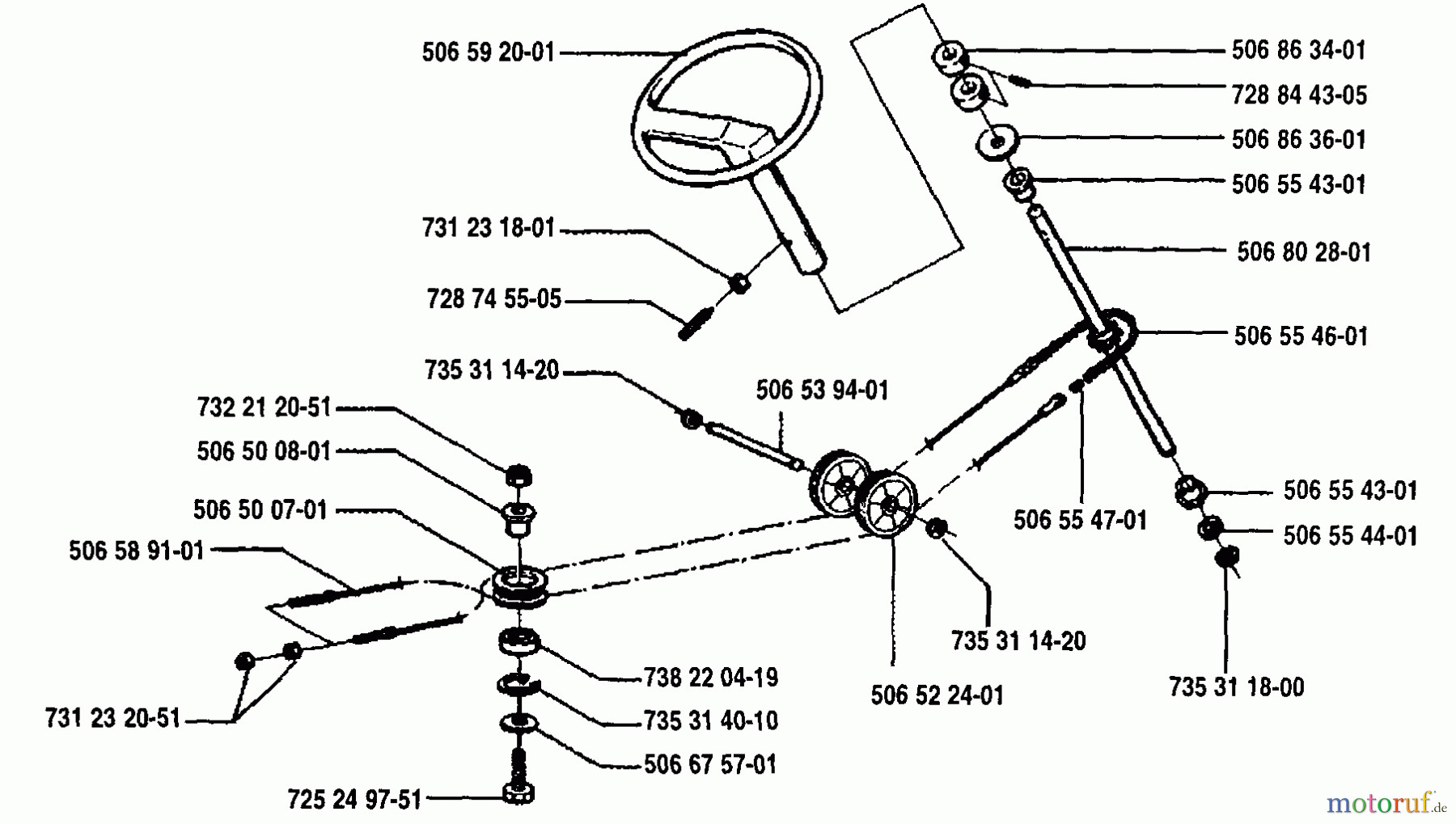 Husqvarna Reitermäher, Motor hinten Rider 970 12 - Husqvarna Swedish Rider (1994-03 & After) Steering Assembly
