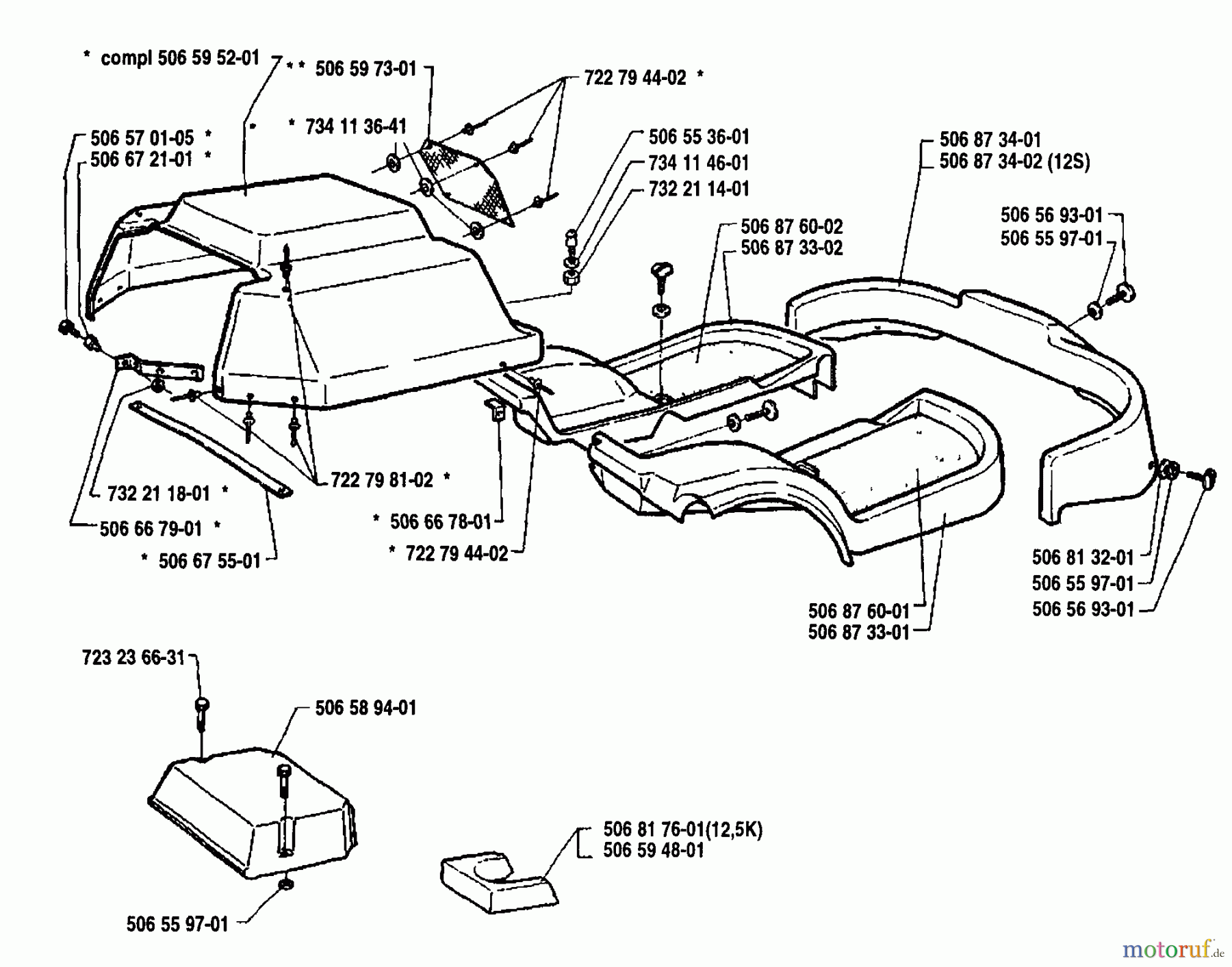 Husqvarna Reitermäher, Motor hinten Rider 970 12 S - Husqvarna Swedish Rider (1992-03 to 1993-04) Engine Cover Assembly