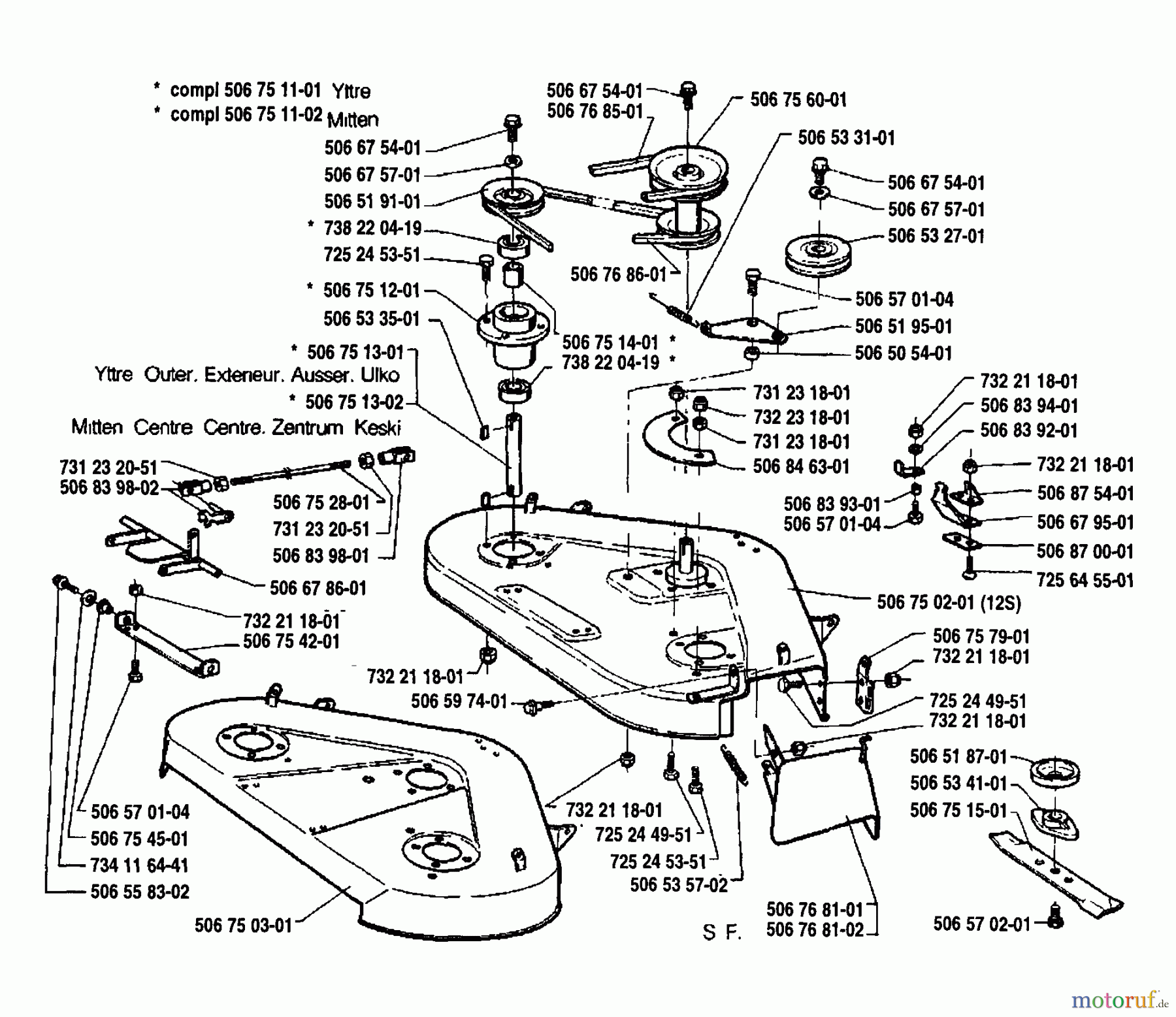 Husqvarna Reitermäher, Motor hinten Rider 970 12 - Husqvarna Swedish Rider (1992-03 to 1993-04) Mower Deck Assembly