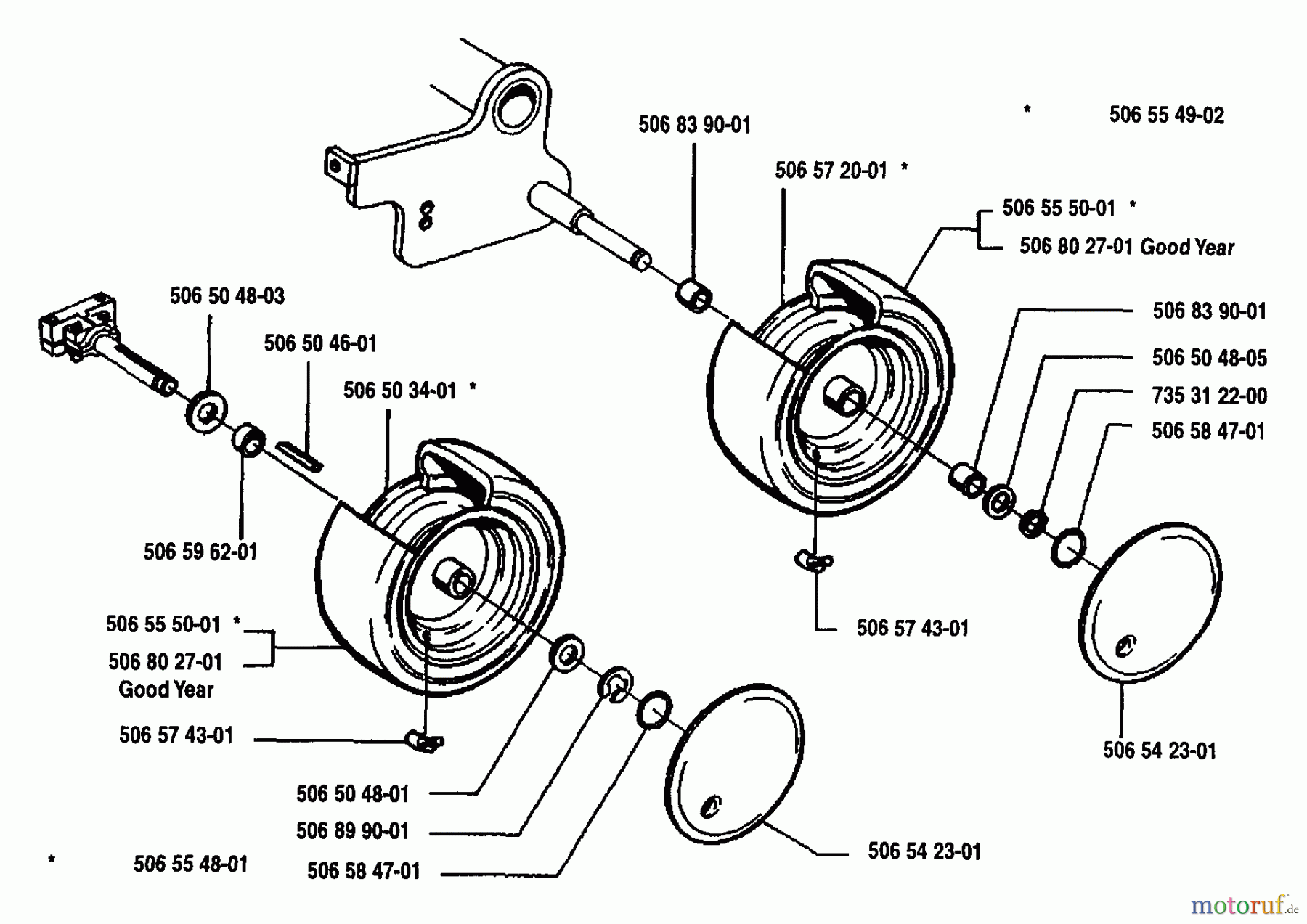Husqvarna Reitermäher, Motor hinten Rider 970 12 - Husqvarna Swedish Rider (1993-05 to 1994-02) Front Wheel Assembly