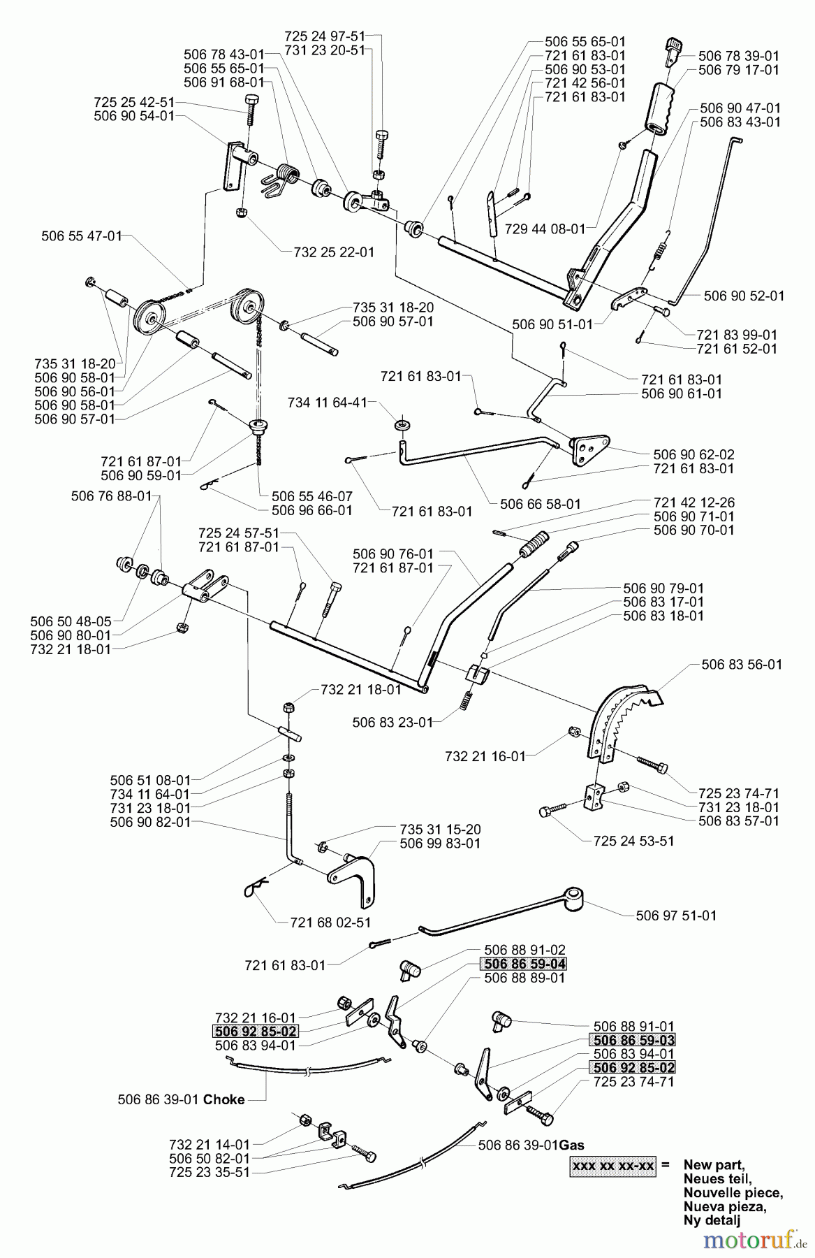 Husqvarna Reitermäher, Motor hinten Rider Pro 15 - Husqvarna Rear-Engine Rider (2001-02 to 2002-12) Levers & Cables