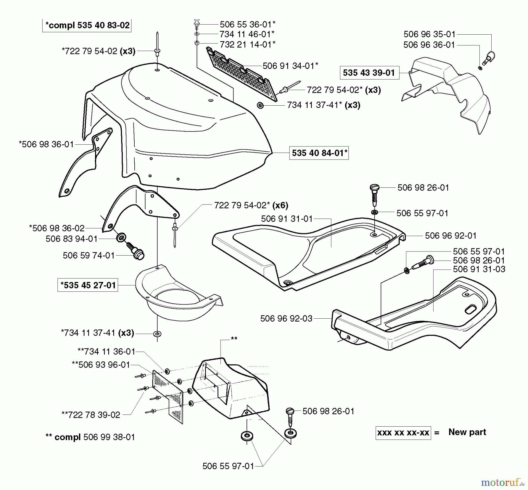 Husqvarna Reitermäher, Motor hinten Rider 15-V2 - Husqvarna Rear-Engine Rider (2003-01 & After) Cover/Foot Trays
