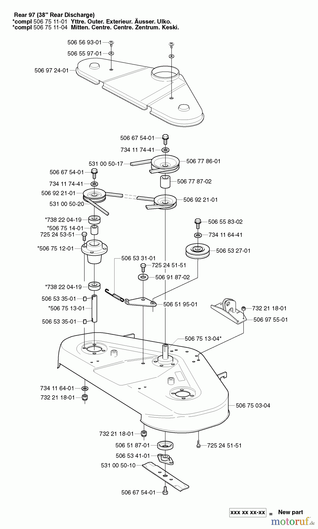  Husqvarna Reitermäher, Motor hinten Rider 15-V2 - Husqvarna Rear-Engine Rider (2003-01 & After) Deck Assy (38