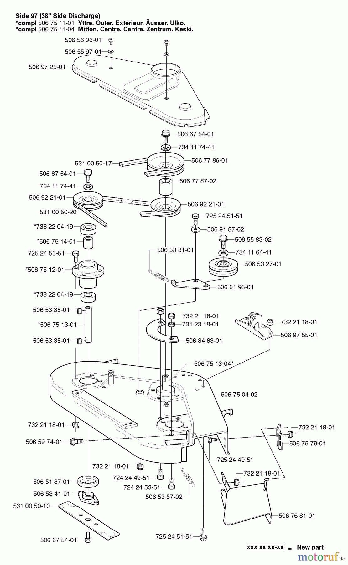 Husqvarna Reitermäher, Motor hinten Rider 15-V2 - Husqvarna Rear-Engine Rider (2003-01 & After) Deck Assy (38