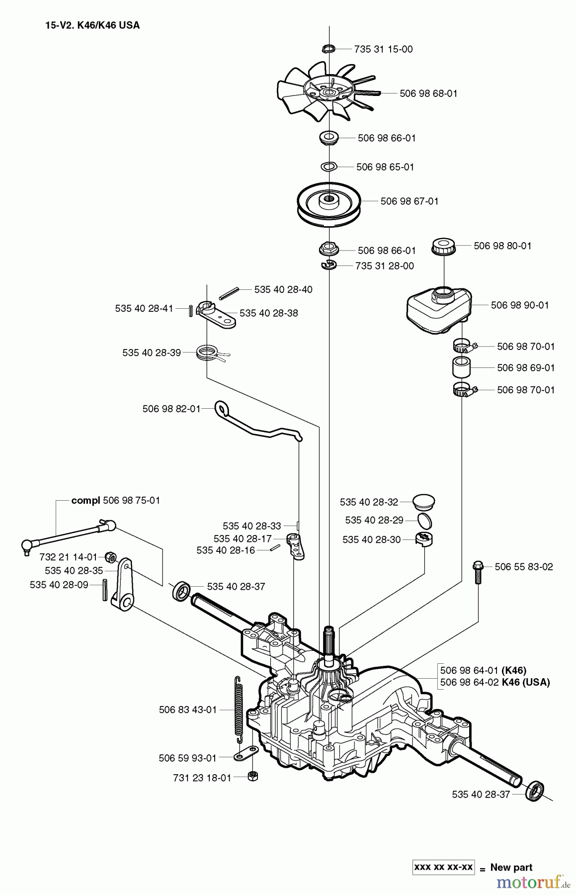 Husqvarna Reitermäher, Motor hinten Rider 15-V2 - Husqvarna Rear-Engine Rider (2003-01 & After) Transmission
