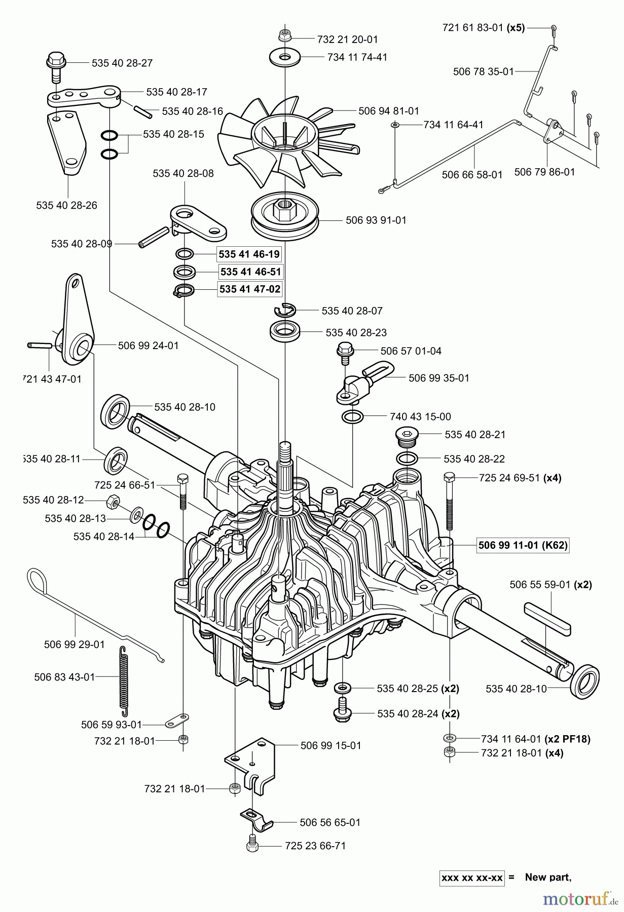 Husqvarna Reitermäher, Motor hinten Rider Proflex 21 - Husqvarna Rear-Engine Rider (2001-02 & After) Hydro (K62)
