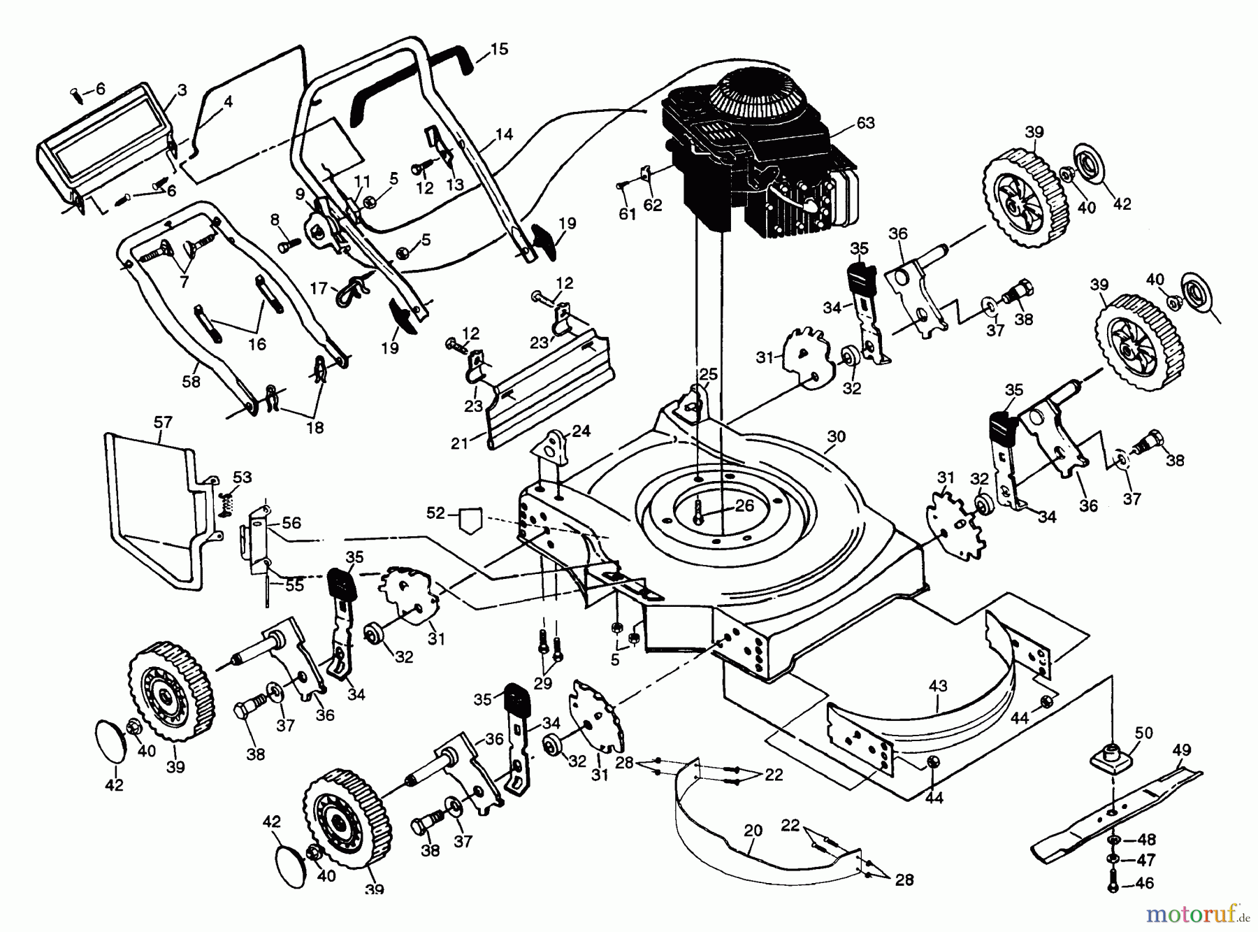 Husqvarna Rasenmäher 51 D (954140031B) - Husqvarna Walk-Behind Mower (1997-12 & After) Rotary Lawn Mower