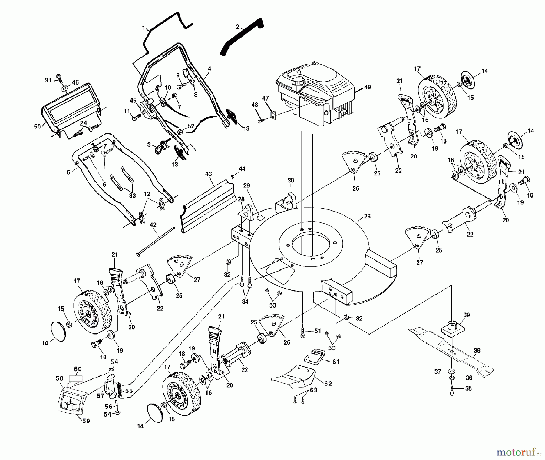  Husqvarna Rasenmäher 51 MD (954065801B) - Husqvarna Walk-Behind Mower (1995-03 & After) General Assembly