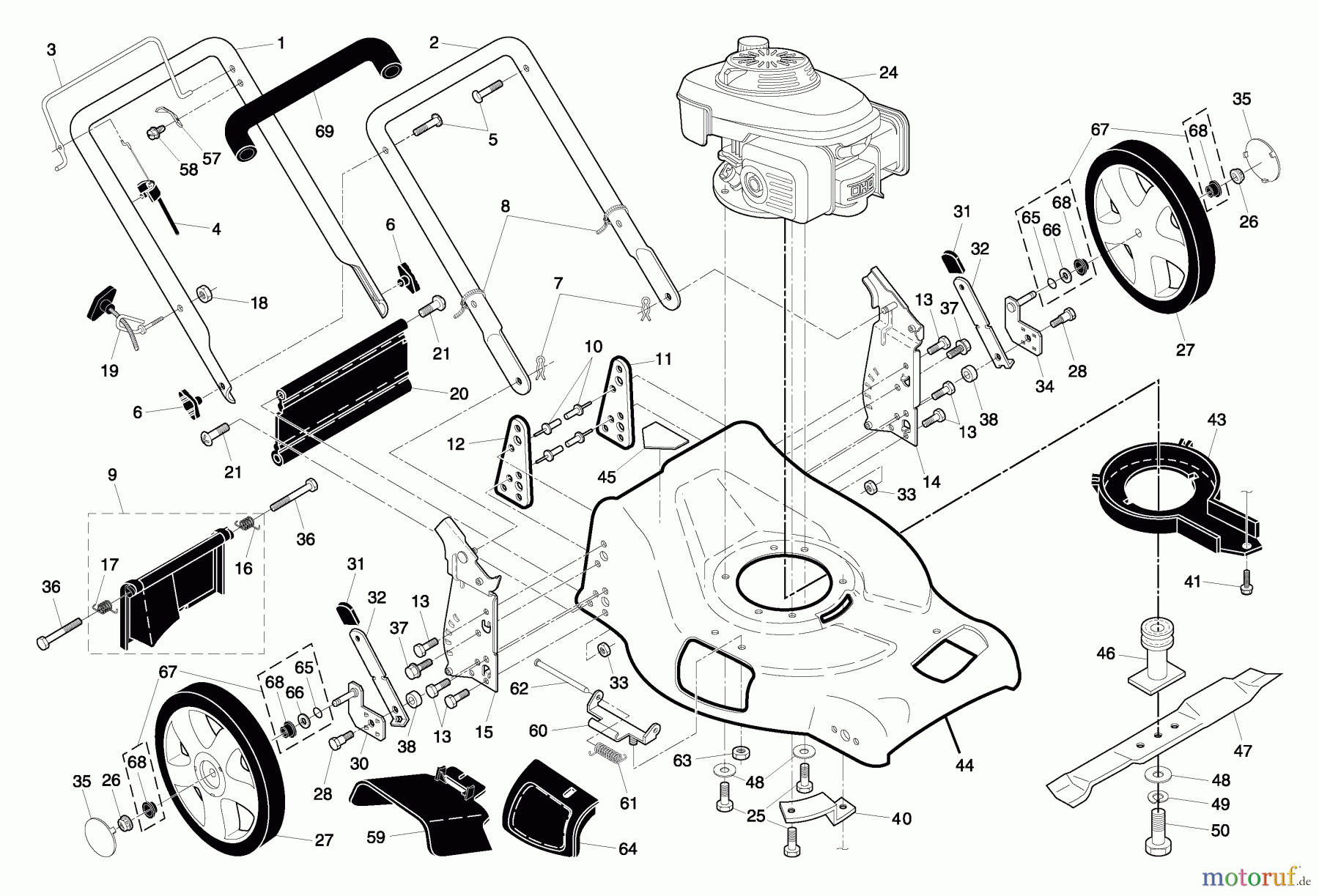 Husqvarna Rasenmäher 5521 CHV (96143000101) - Husqvarna Walk-Behind Mower (2005-01 & After) Handle & Deck Assembly