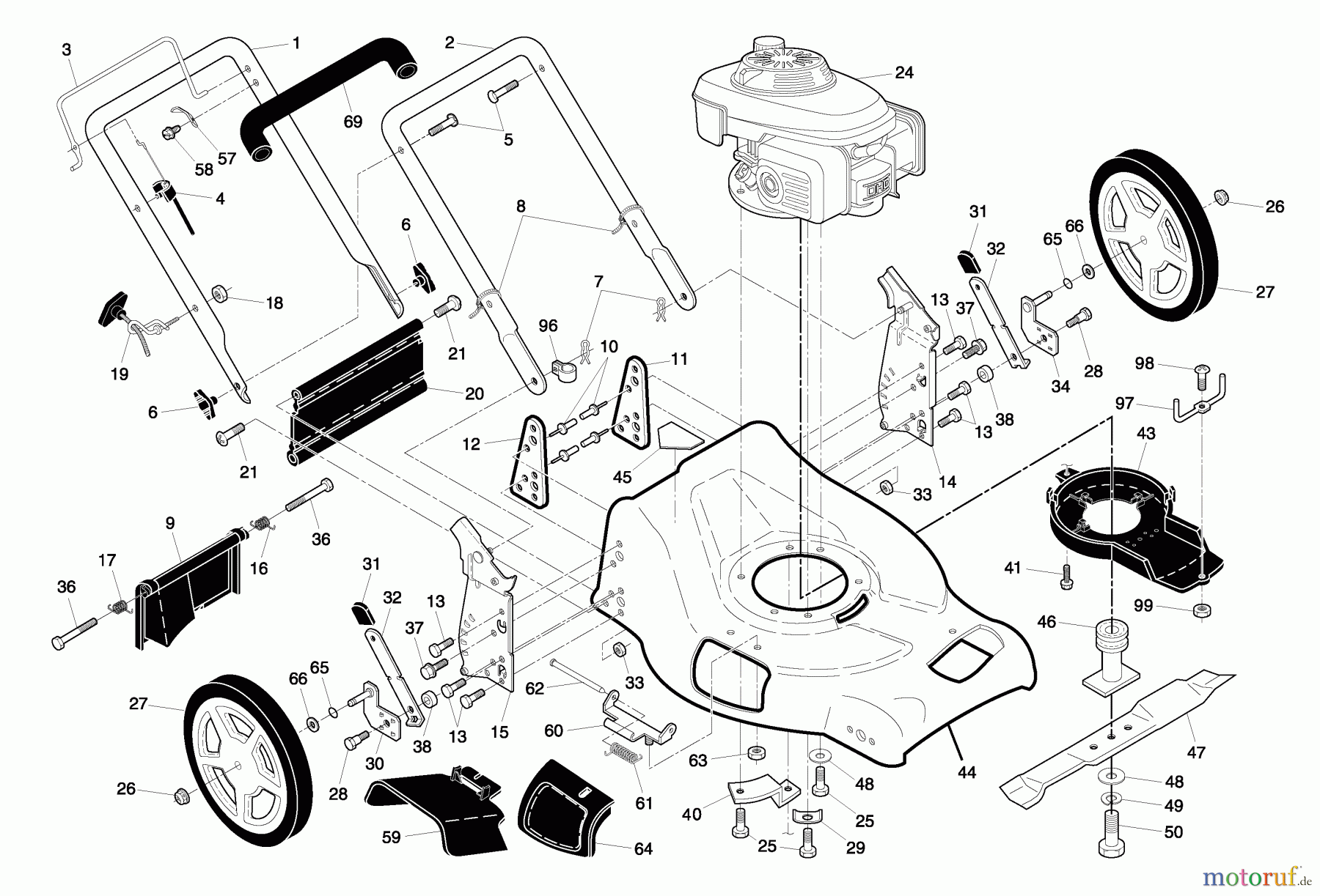 Husqvarna Rasenmäher 5521 CHV (96143000104) - Husqvarna Walk-Behind Mower (2006-08 & After) Handle And Deck Assembly