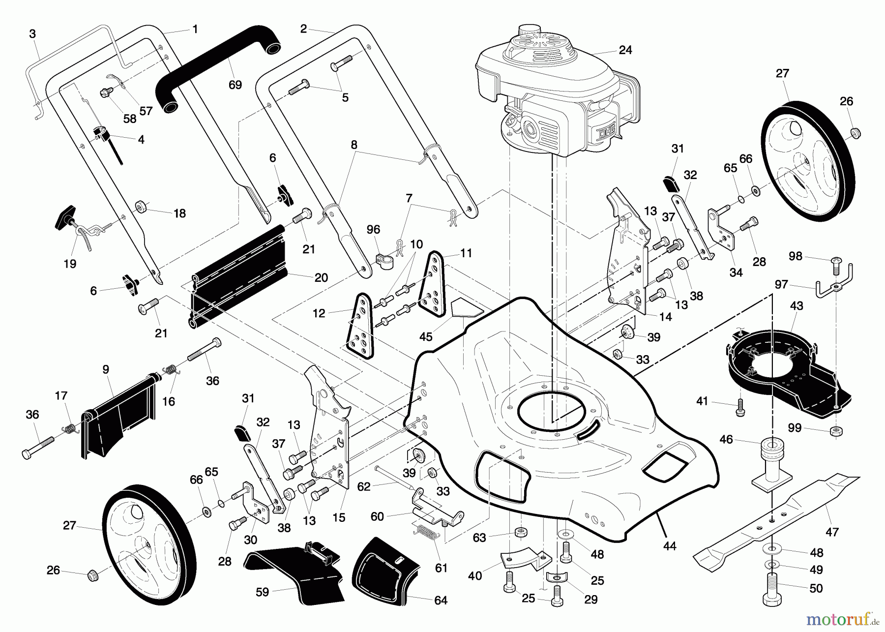 Husqvarna Rasenmäher 5521 CHV (96143000105) - Husqvarna Walk-Behind Mower (2006-12 & After) Handle And Deck Assembly