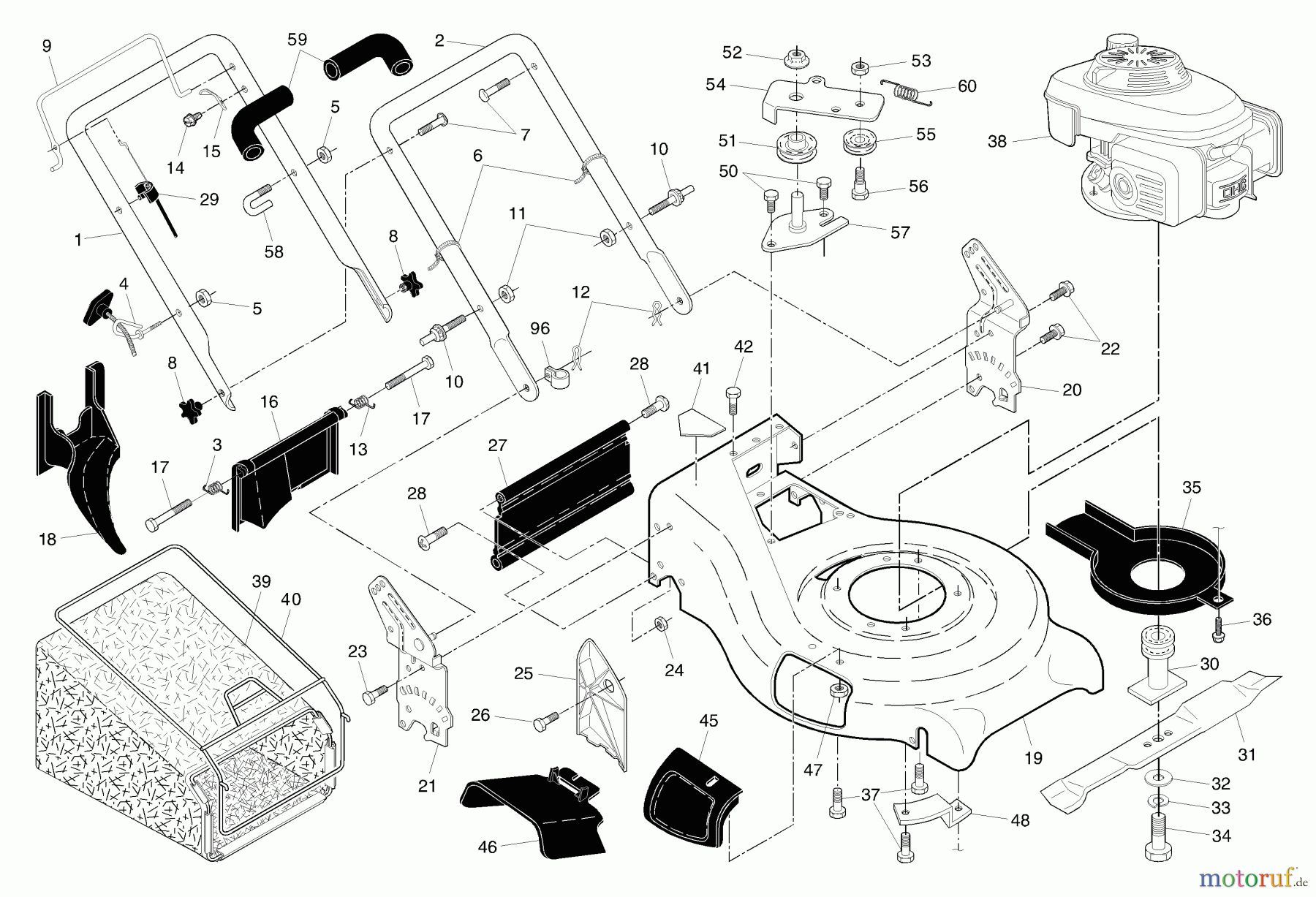 Husqvarna Rasenmäher 5521 RS (96143000202) - Husqvarna Walk-Behind Mower (2005-05 & After) Handle & Deck Assembly