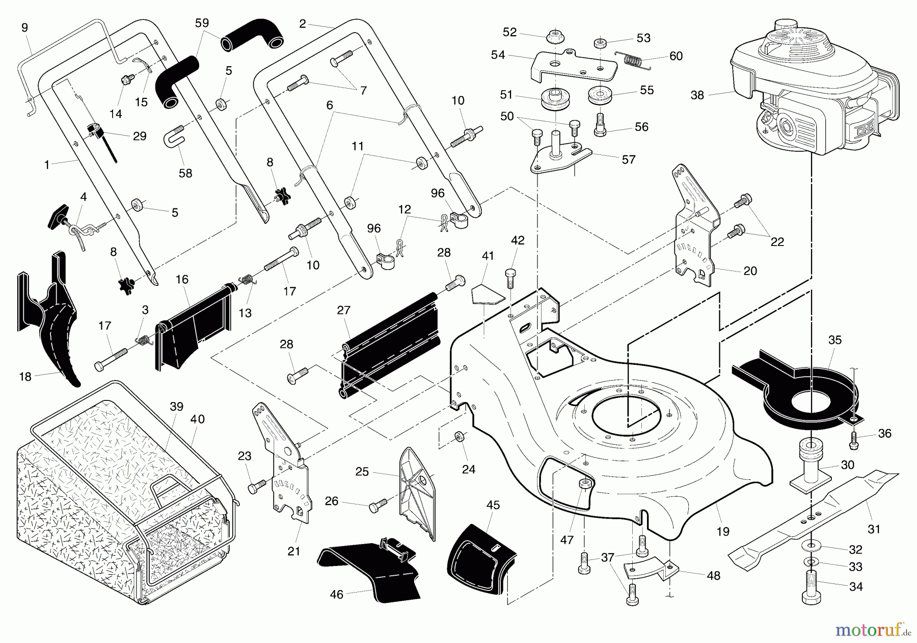 Husqvarna Rasenmäher 5521 RS (96143000205) - Husqvarna Walk-Behind Mower (2007-01 & After) Handle & Deck Assembly