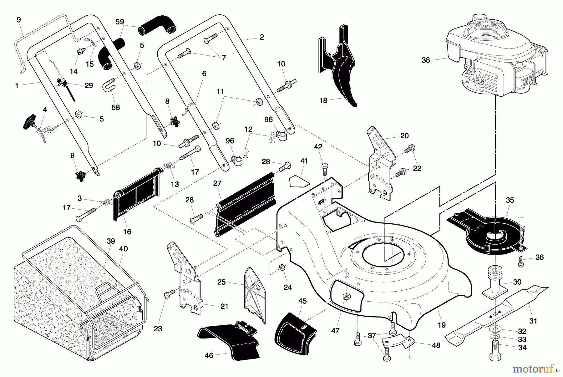 Husqvarna Rasenmäher 5521 RS (96143000206) - Husqvarna Walk-Behind Mower (2007-02 & After) Handle And Deck Assembly