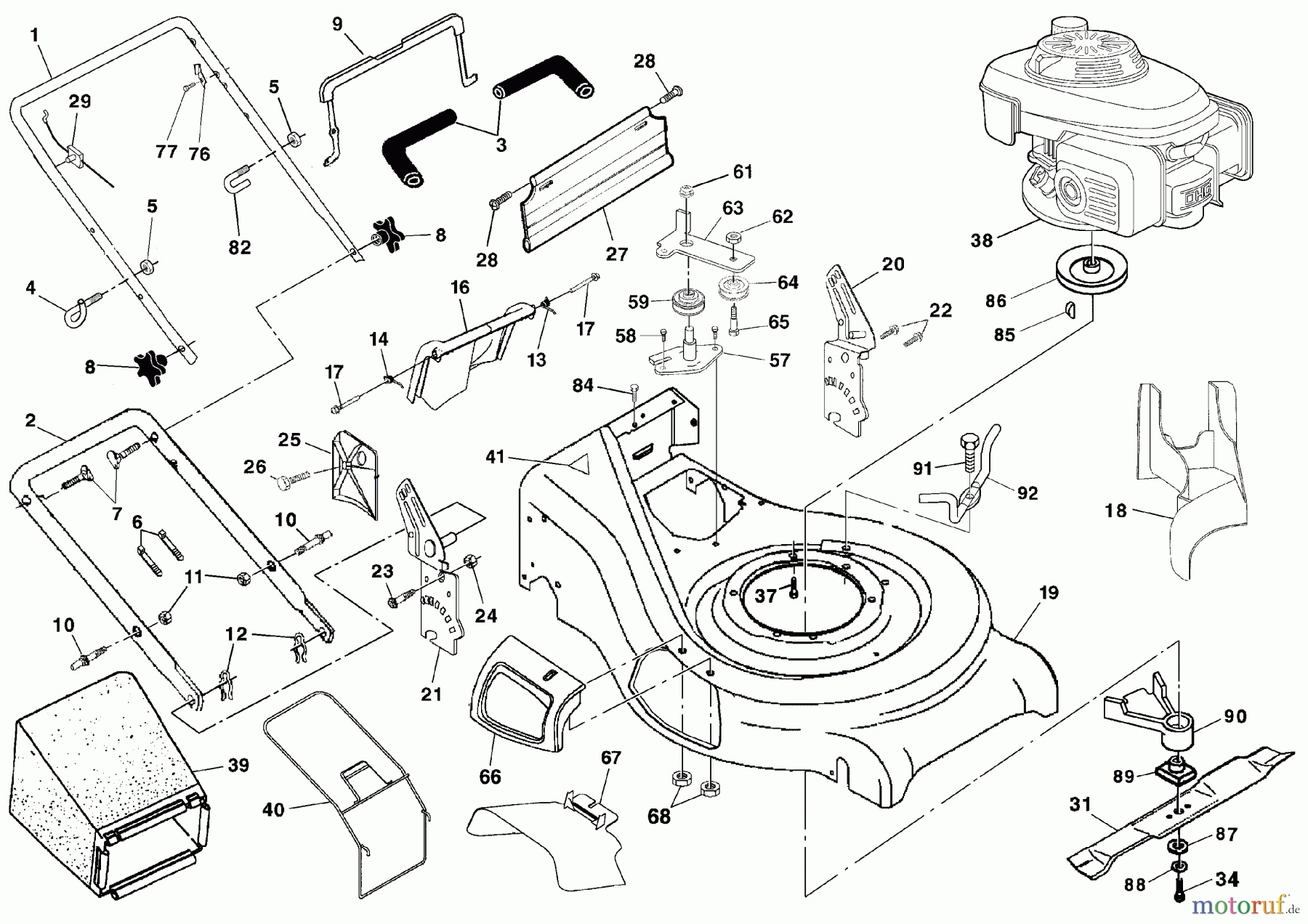 Husqvarna Rasenmäher 5521 RSC (954223470) - Husqvarna Walk-Behind Mower (2004-07 & After) Handle & Deck Assembly