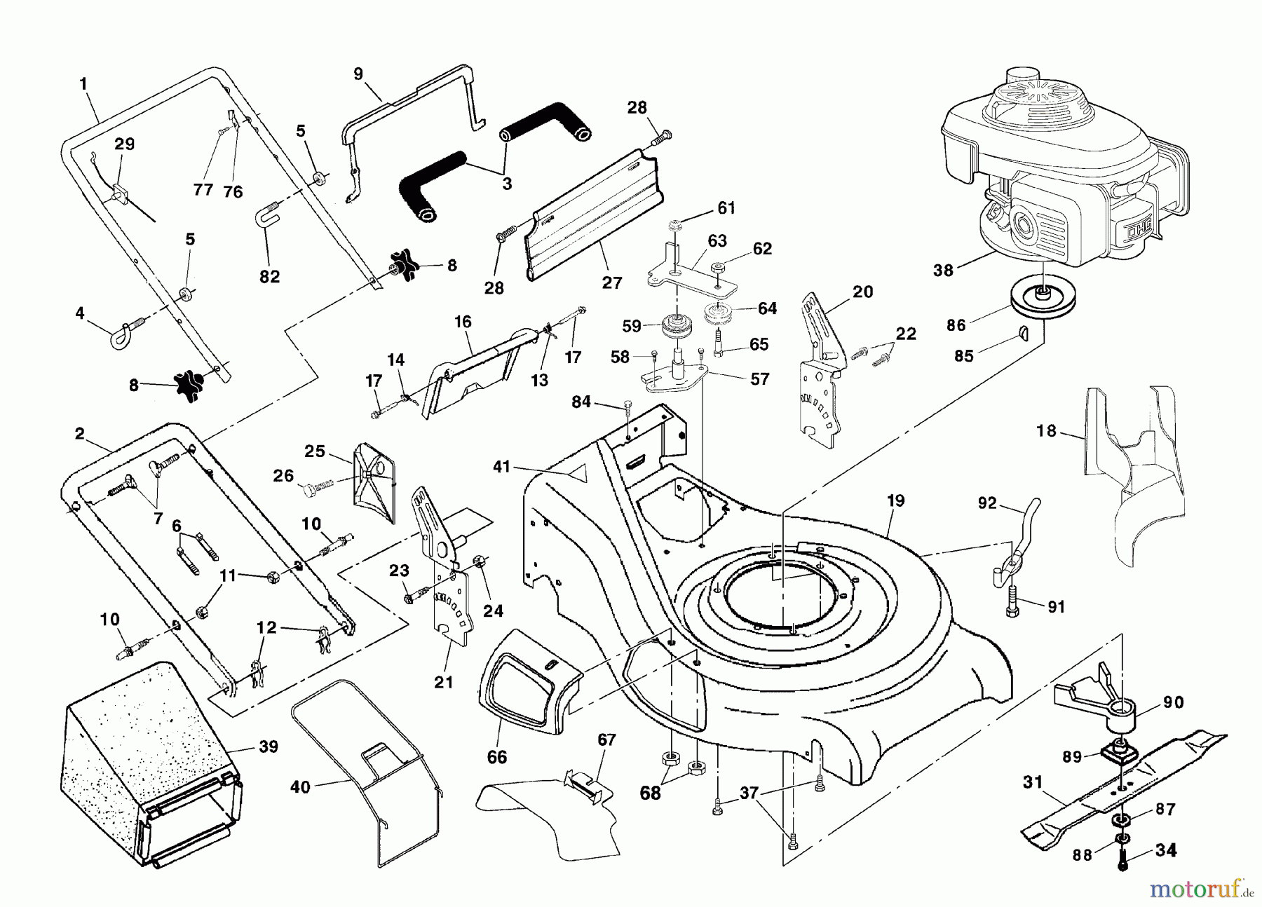 Husqvarna Rasenmäher 5521 RSD (954223470) - Husqvarna Walk-Behind Mower (2004-07 & After) Handle & Deck Assembly