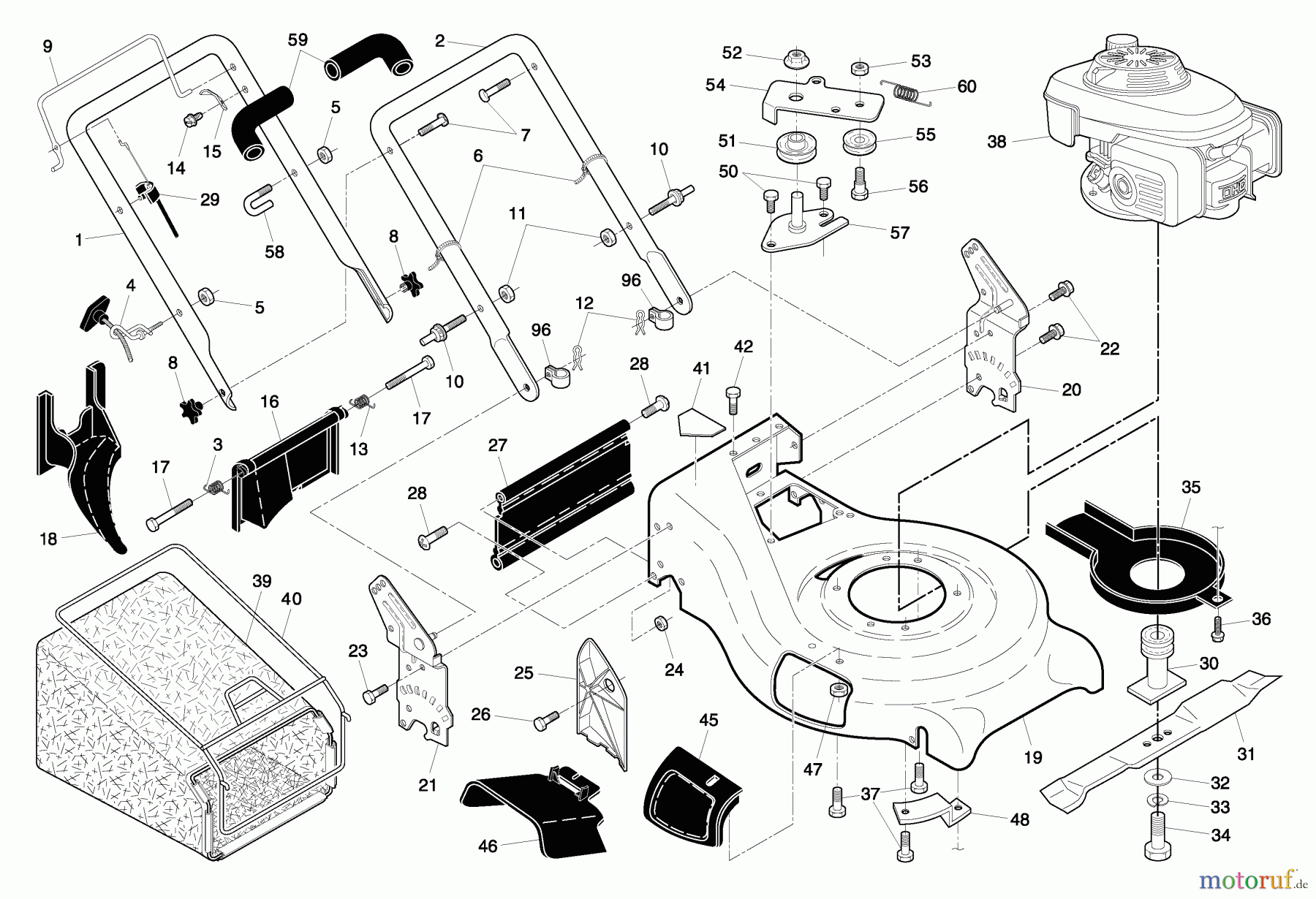 Husqvarna Rasenmäher 5521 RSX (96143002400) - Husqvarna Walk-Behind Mower (2007-01 & After) Handle And Deck Assembly