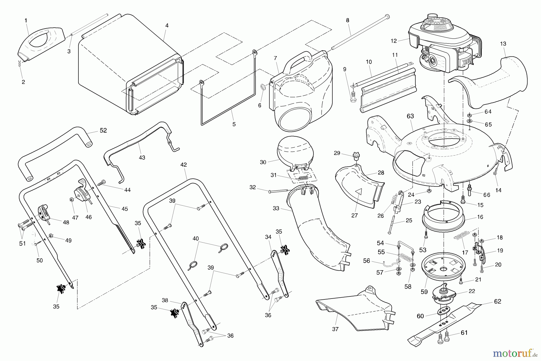 Husqvarna Rasenmäher 55B21 HVA (954223227) - Husqvarna Walk-Behind Mower (2003-09 & After) Handle & Bag Assembly