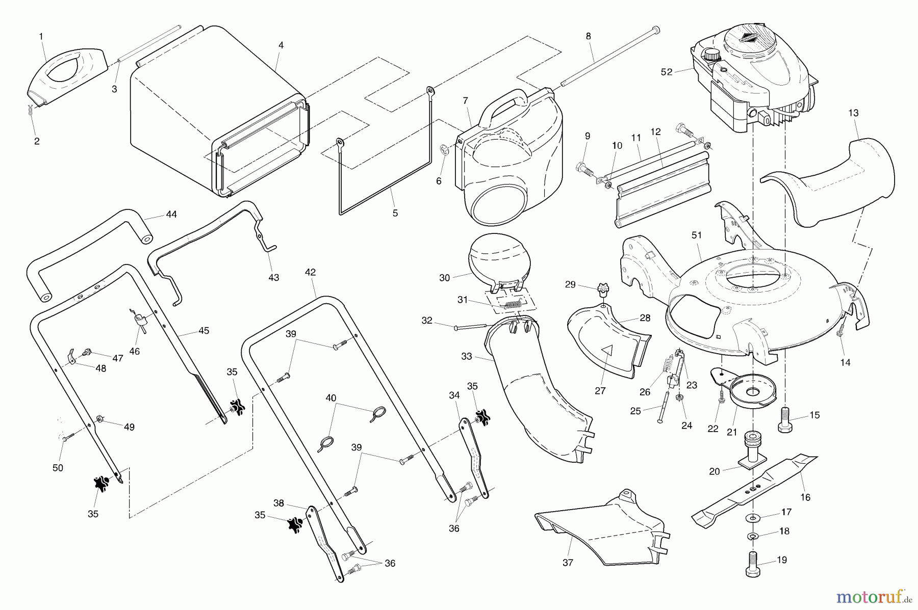 Husqvarna Rasenmäher 55R21 HVB (954223210) - Husqvarna Walk-Behind Mower (2003-12 & After) Handle & Grassbag Assembly