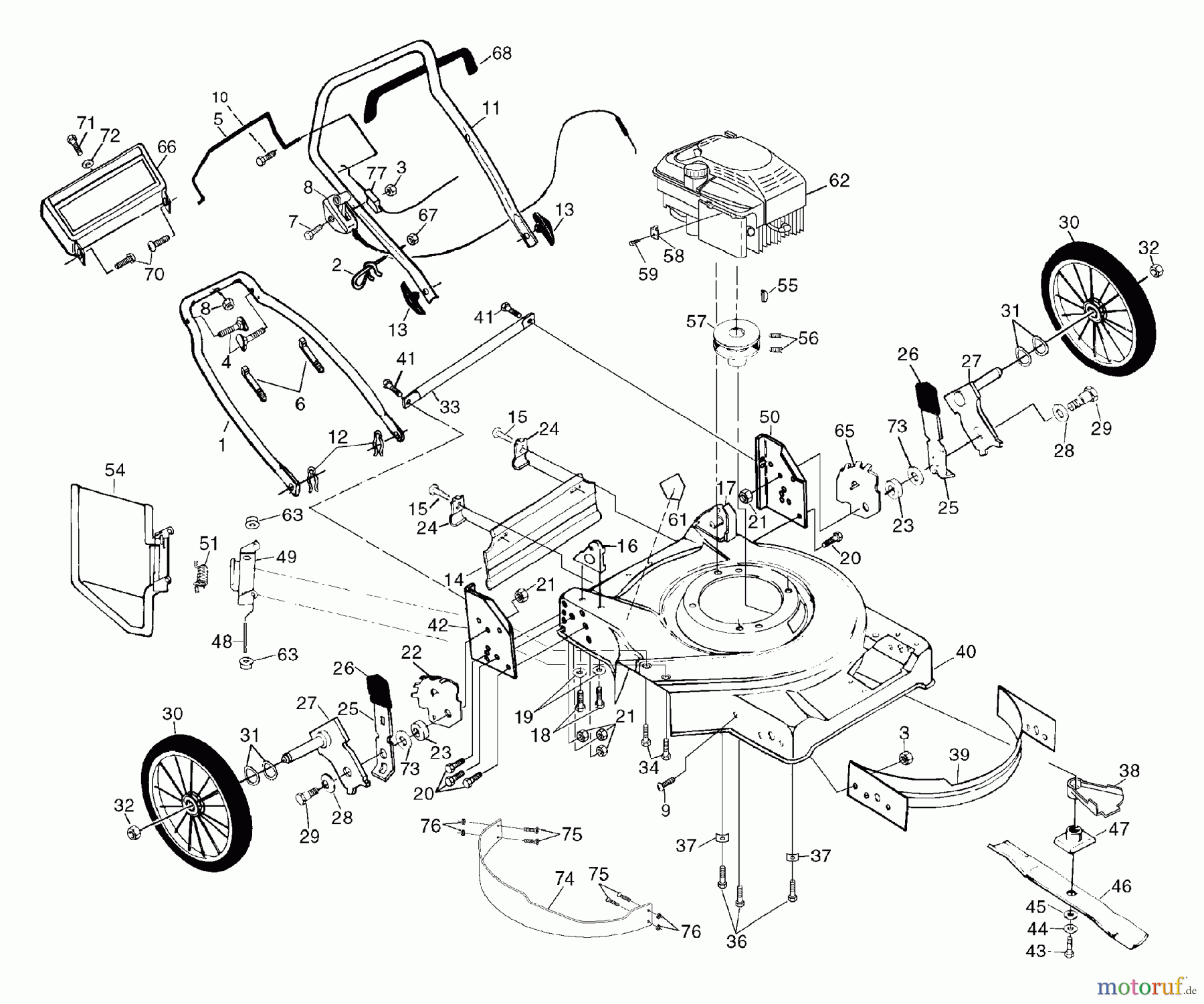Husqvarna Rasenmäher 56 DHS (954069101A) - Husqvarna Walk-Behind Mower (1995-04 & After) General Assembly