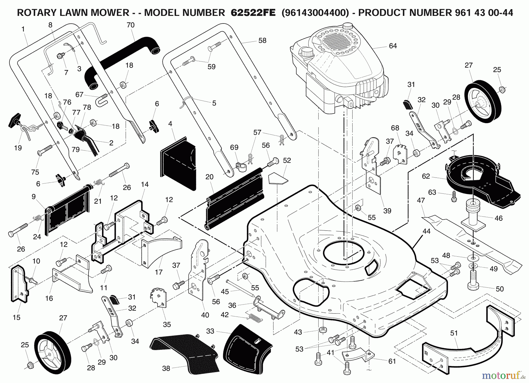 Husqvarna Rasenmäher 62522 FE (96143004400) - Husqvarna Walk-Behind Mower (2008-01 to 2008-12) Repair Parts #1