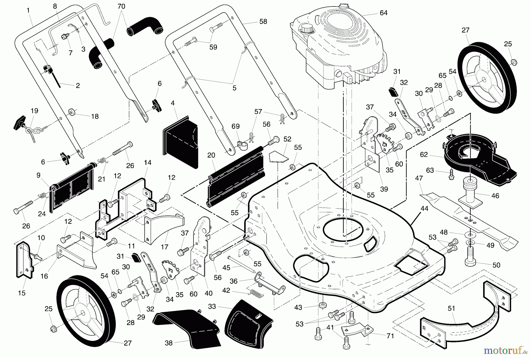 Husqvarna Rasenmäher 62522 SH (96143000905) - Husqvarna Walk-Behind Mower (2007-03 & After) Handle & Deck Assembly