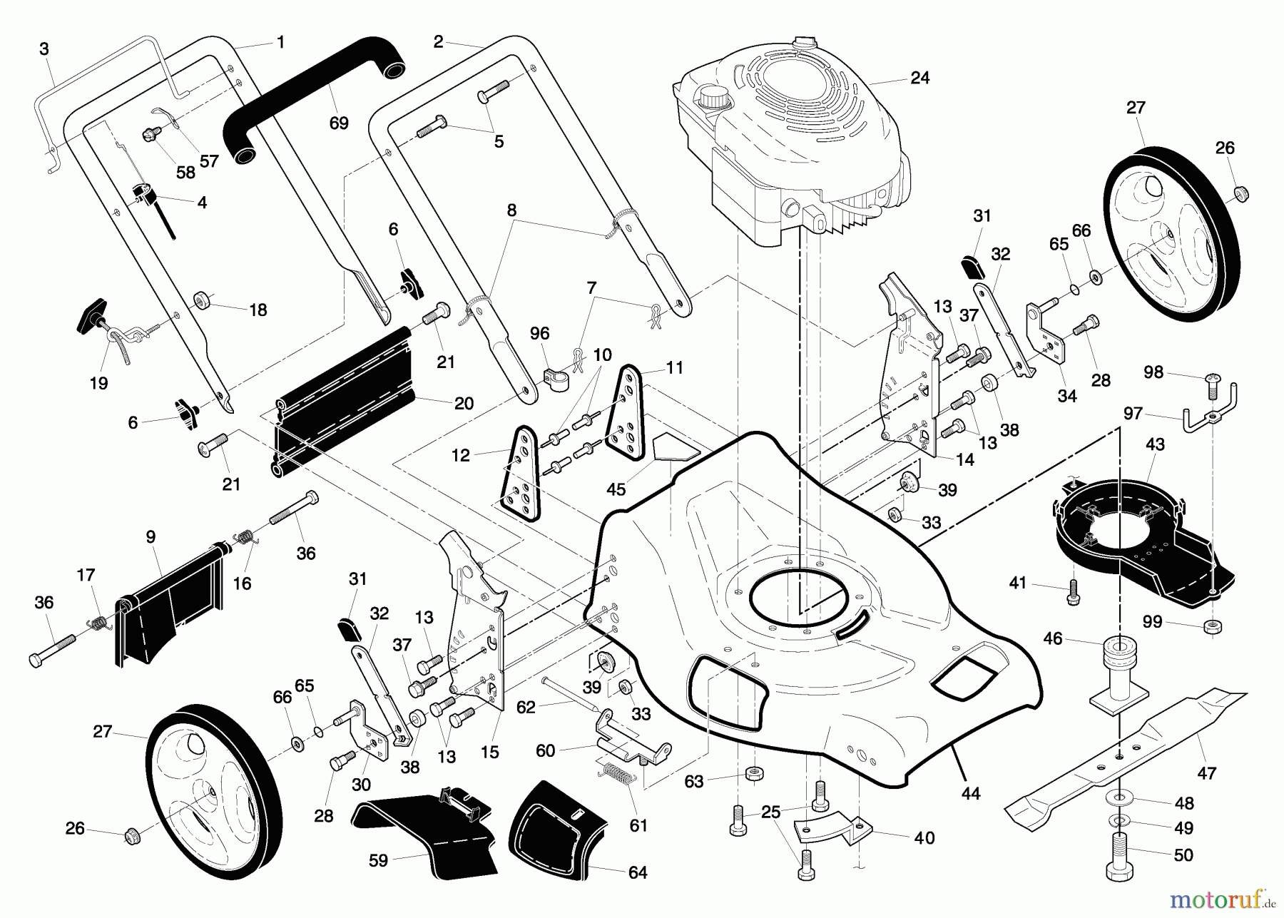 Husqvarna Rasenmäher 65021 CHV (96143001900) - Husqvarna Walk-Behind Mower (2006-12 & After) Handle And Deck Assembly