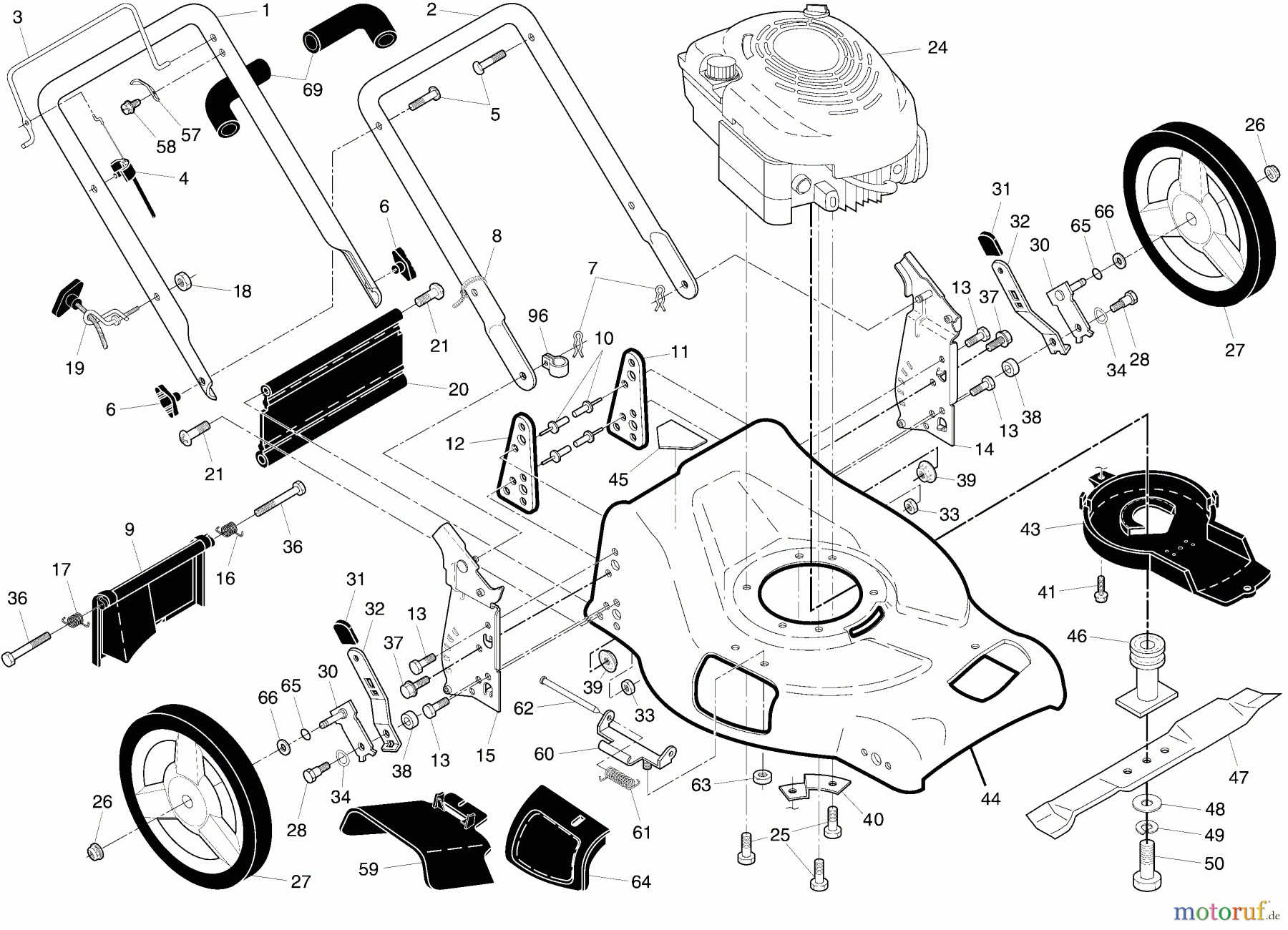 Husqvarna Rasenmäher 65021 CHV (96143001902) - Husqvarna Walk-Behind Mower (2007-07 & After) Handle & Deck Assembly