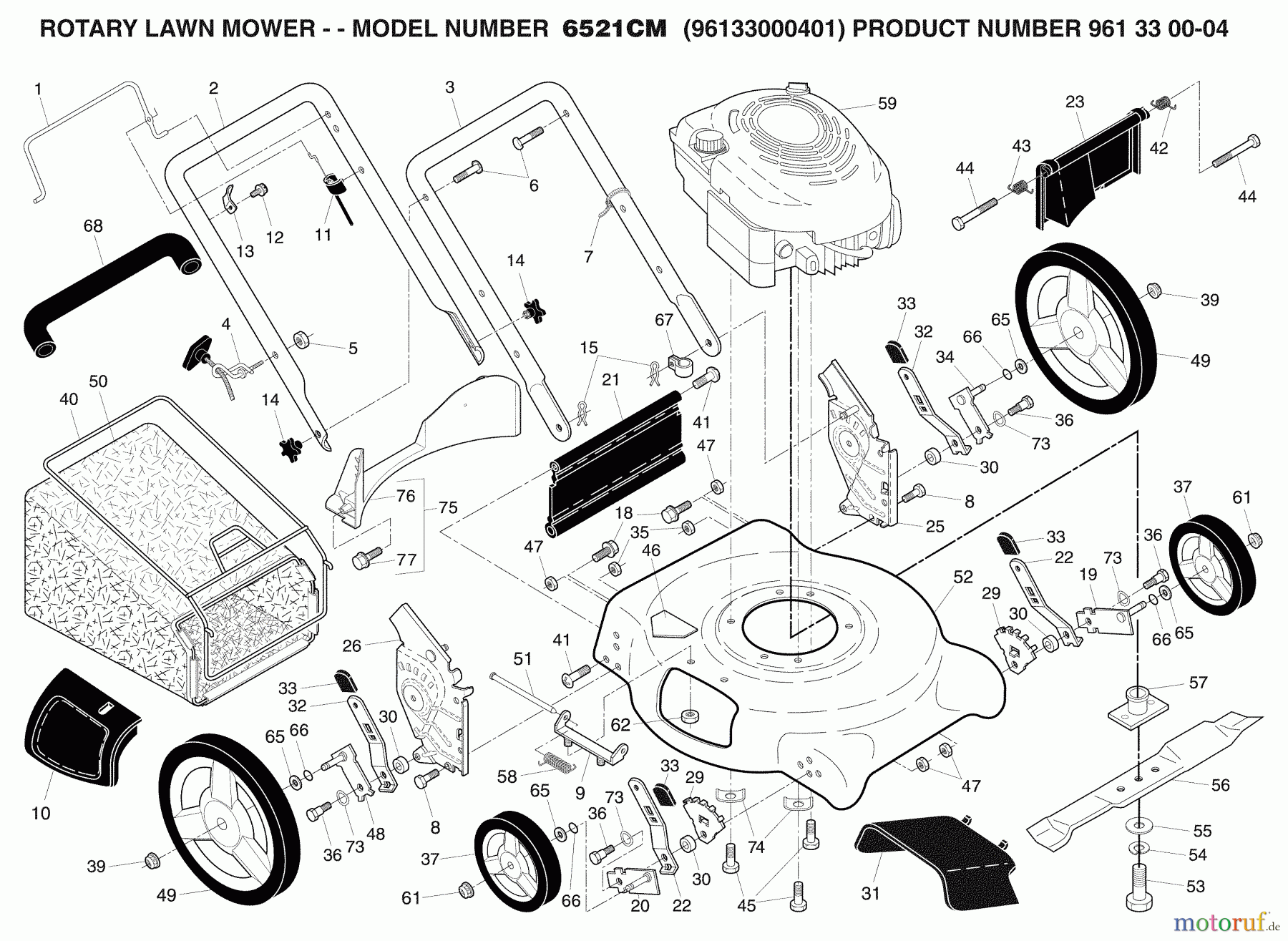 Husqvarna Rasenmäher 6521 CM (96133000401) - Husqvarna Walk-Behind Mower (2008-01 & After) 6521CM