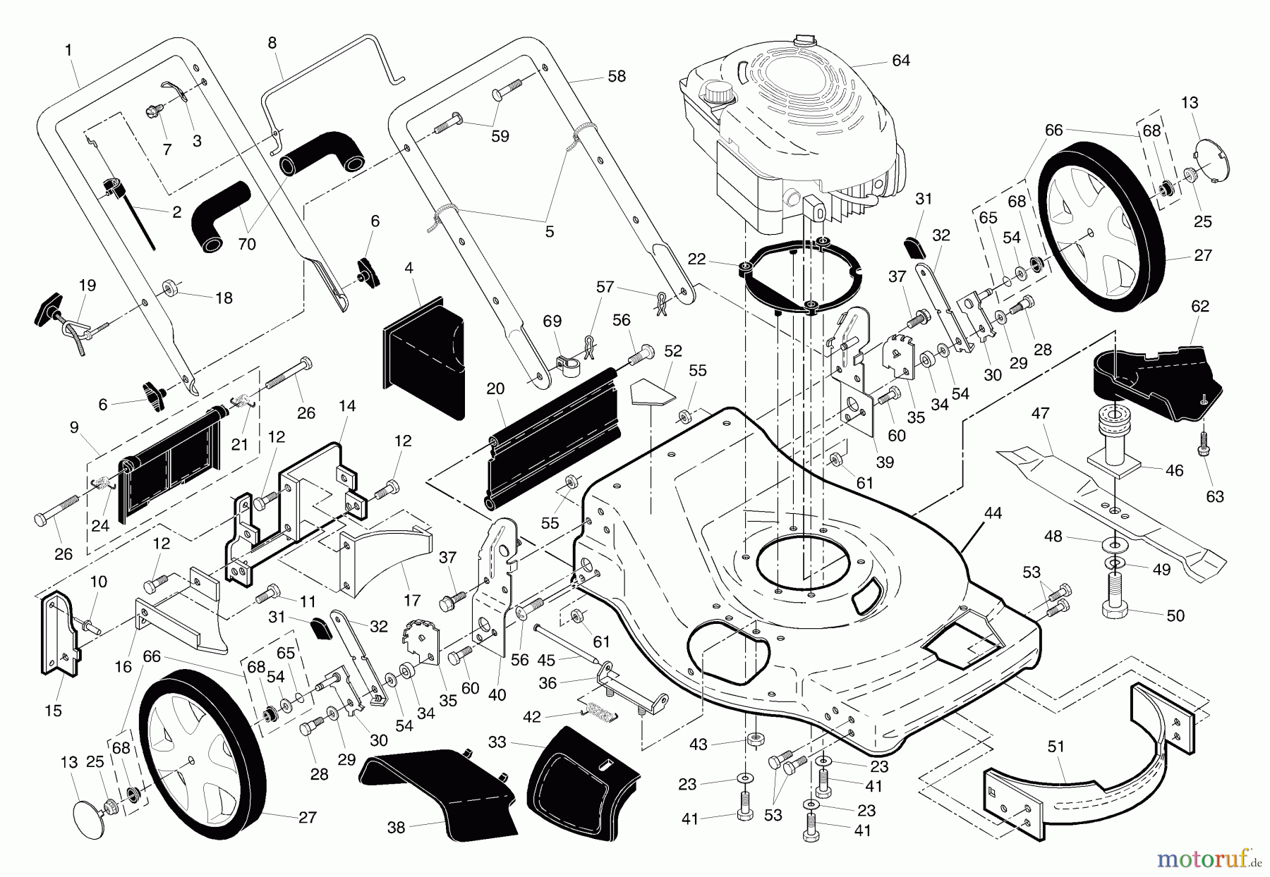 Husqvarna Rasenmäher 6522 SH (96143000900) - Husqvarna Walk-Behind Mower (2005-01 & After) Handle & Deck Assembly