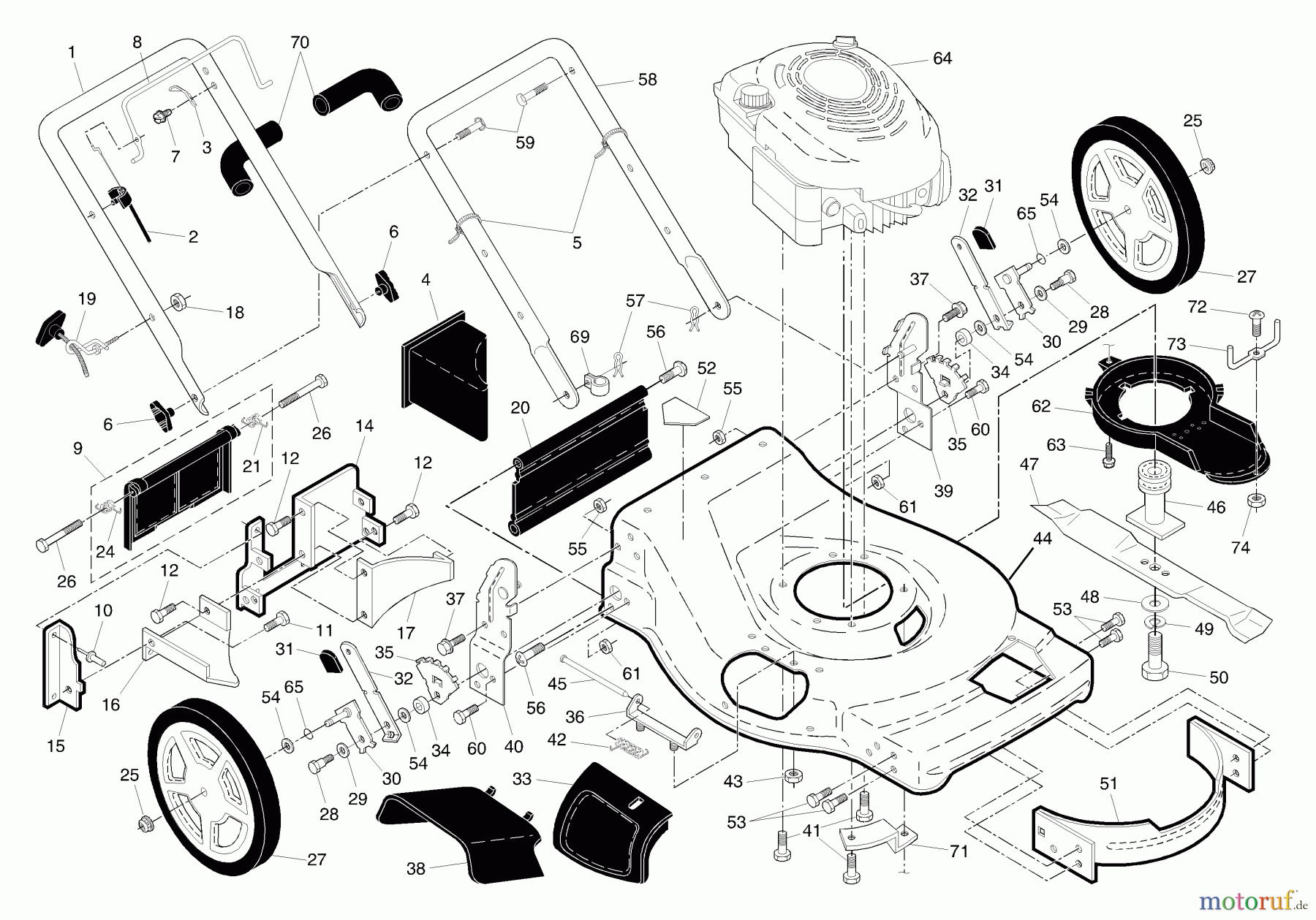 Husqvarna Rasenmäher 6522 SH (96143000902) - Husqvarna Walk-Behind Mower (2006-02 & After) Handle & Deck Assembly