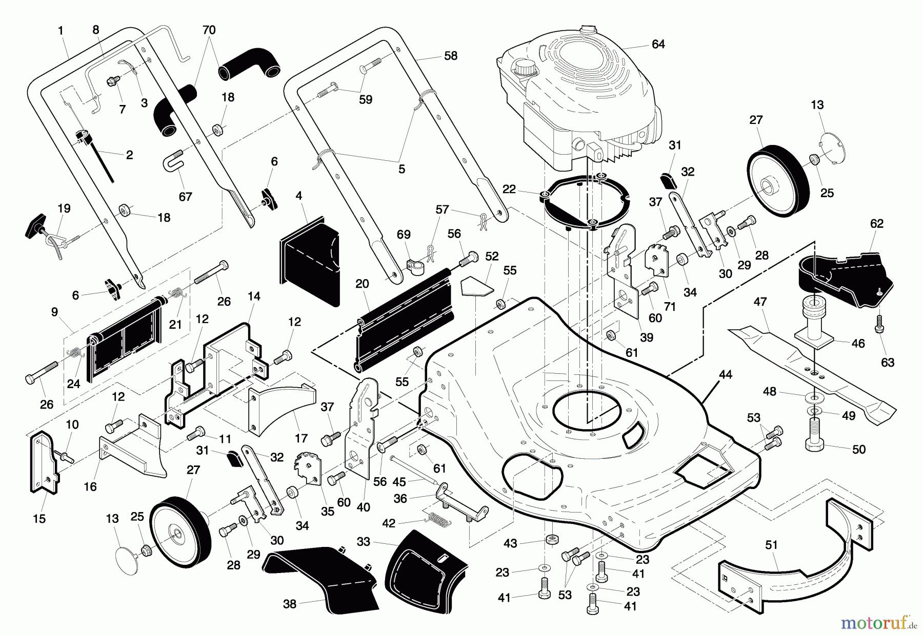 Husqvarna Rasenmäher 6522 SL (96143000800) - Husqvarna Walk-Behind Mower (2005-09 & After) Handle And Deck Assembly