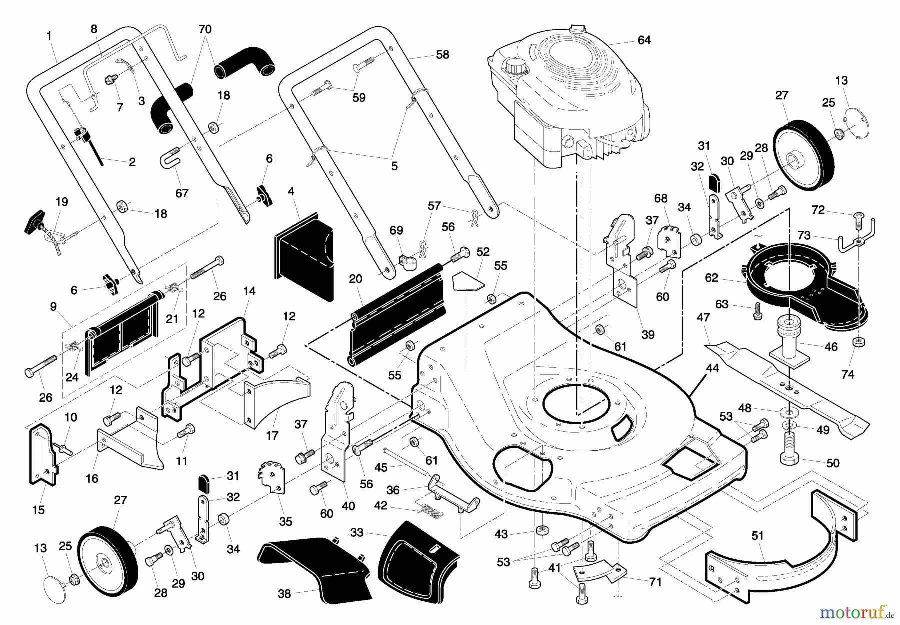 Husqvarna Rasenmäher 6522 SL (96143000801) - Husqvarna Walk-Behind Mower (2005-09 & After) Handle & Deck Assembly