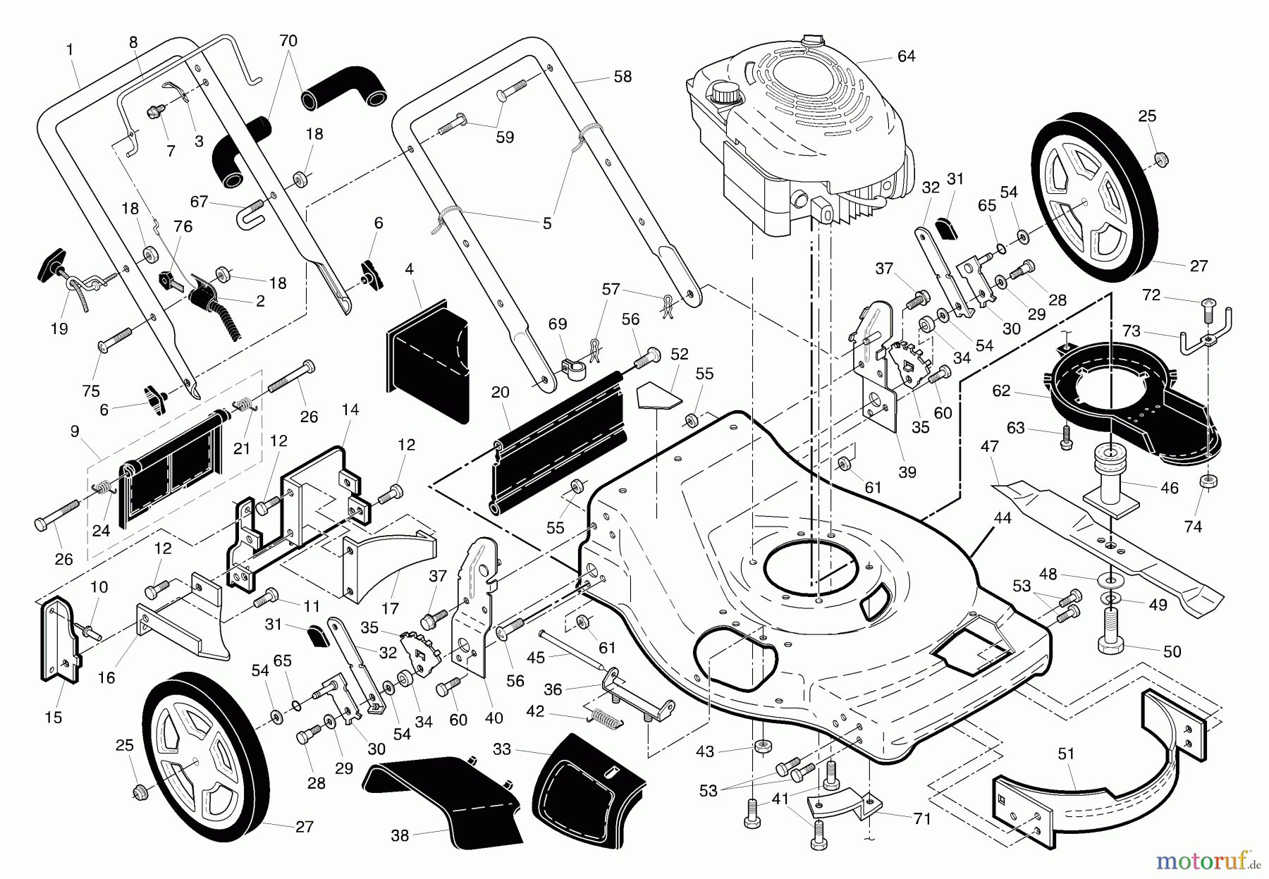  Husqvarna Rasenmäher 67522 ES (96143001200) - Husqvarna Walk-Behind Mower (2006-03 & After) Handle & Deck Assembly