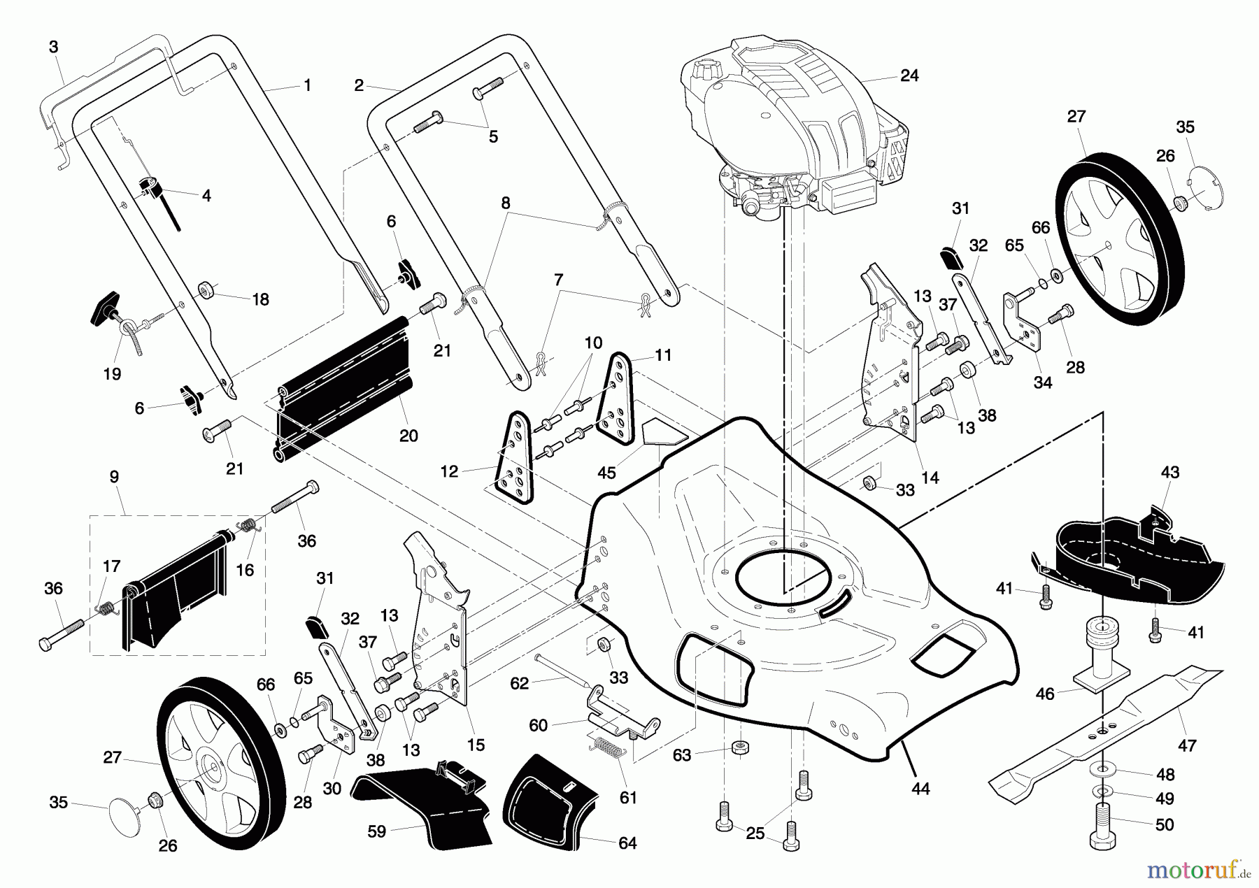 Husqvarna Rasenmäher 7021 CH1 (96143000601) - Husqvarna Walk-Behind Mower (2005-01 & After) Handle & Deck Assembly