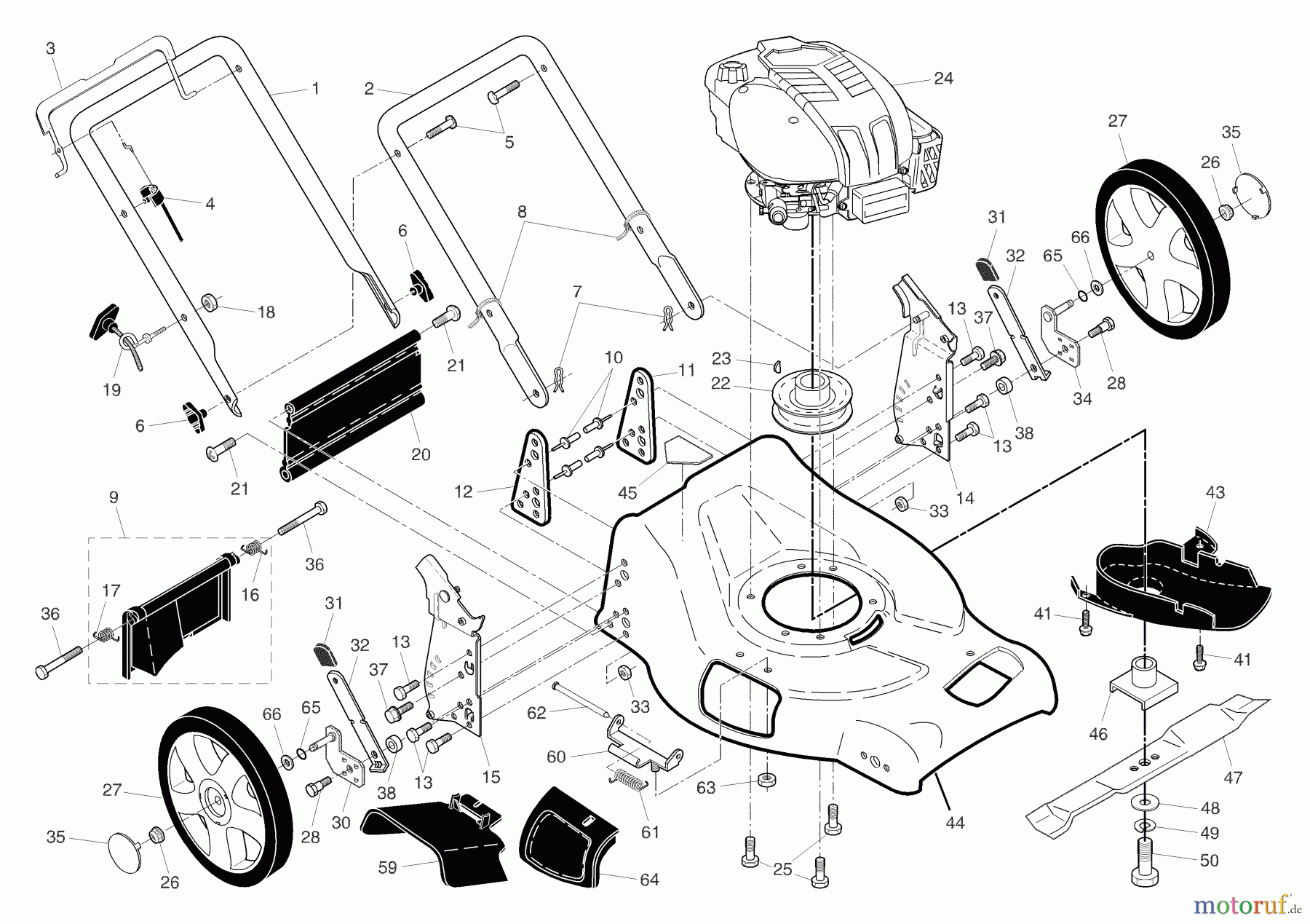 Husqvarna Rasenmäher 7021 CH1B (954224095) - Husqvarna Walk-Behind Mower (2004-06 & After) Handle & Deck Assembly
